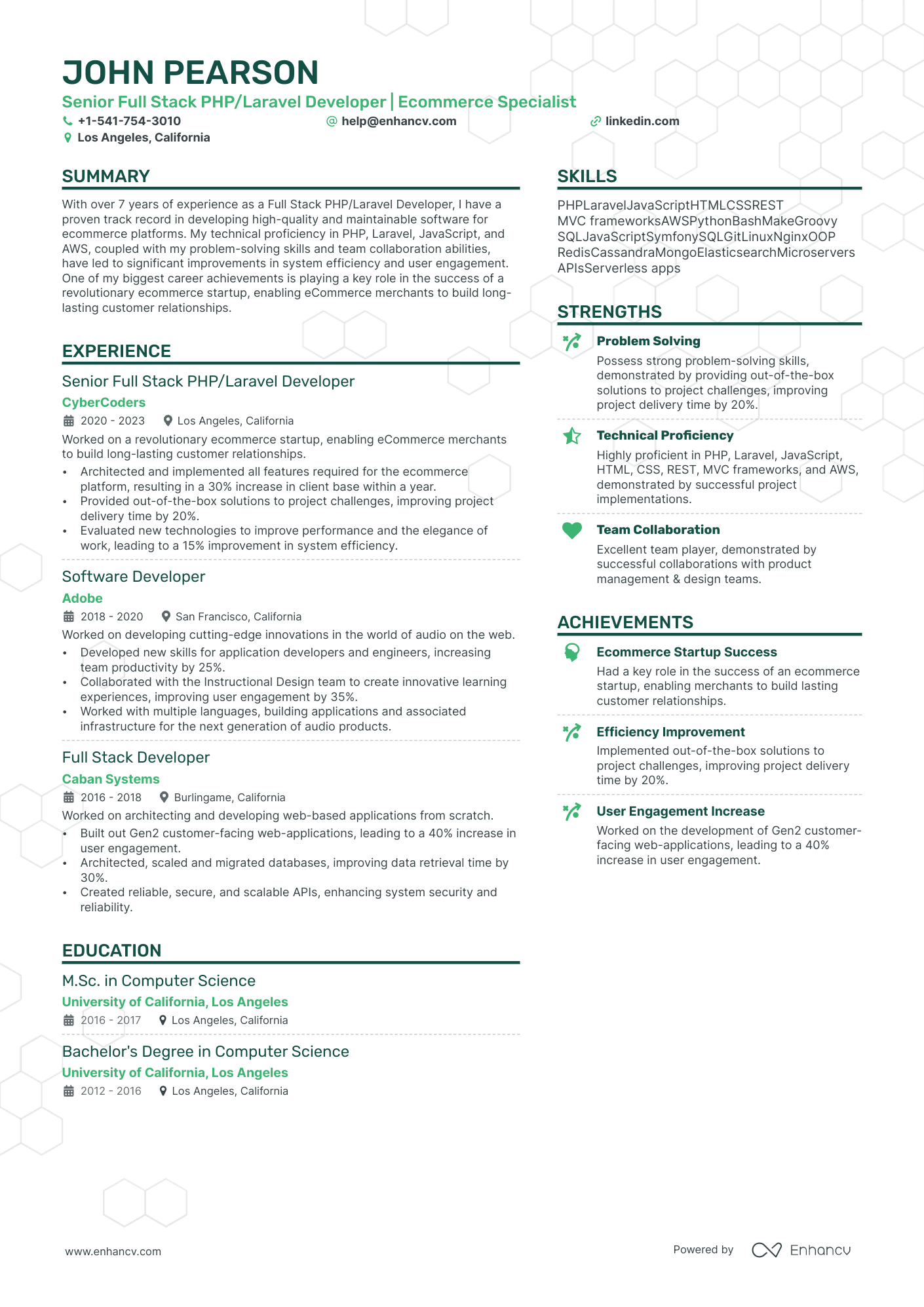 PhP Developer resume example
