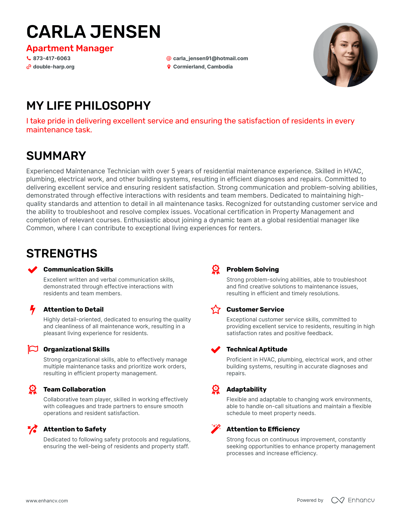 Creative Apartment Manager Resume Example