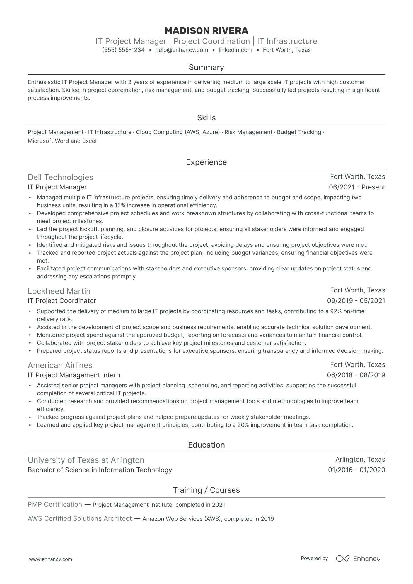 IT Project Manager resume example