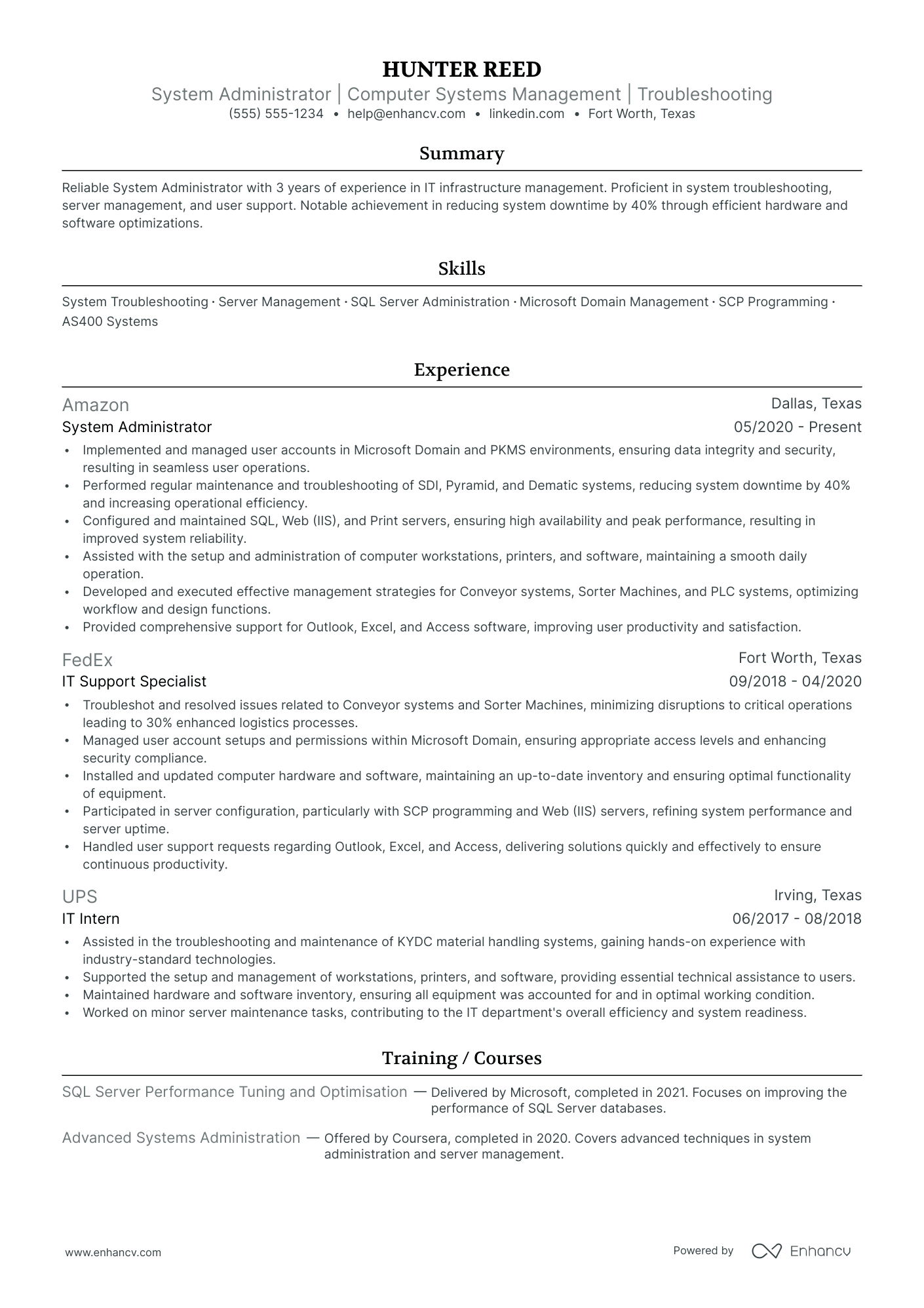 System Administrator resume example