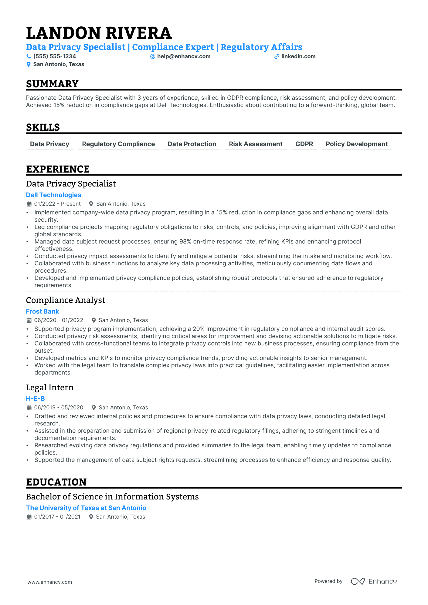 Senior Data Privacy Officer resume example