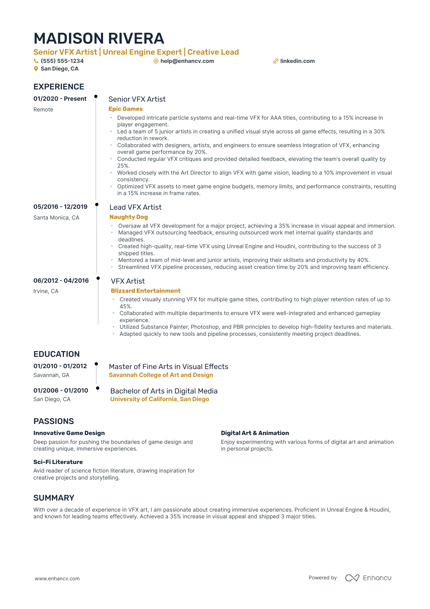 Junior VFX Artist resume example