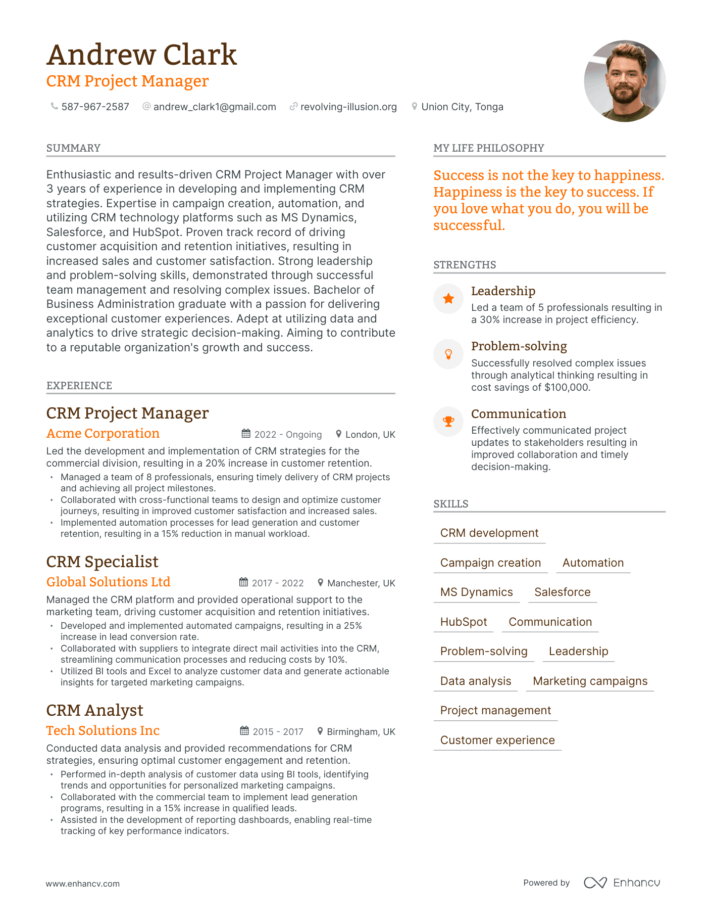 Modern CRM Project Manager Resume Example