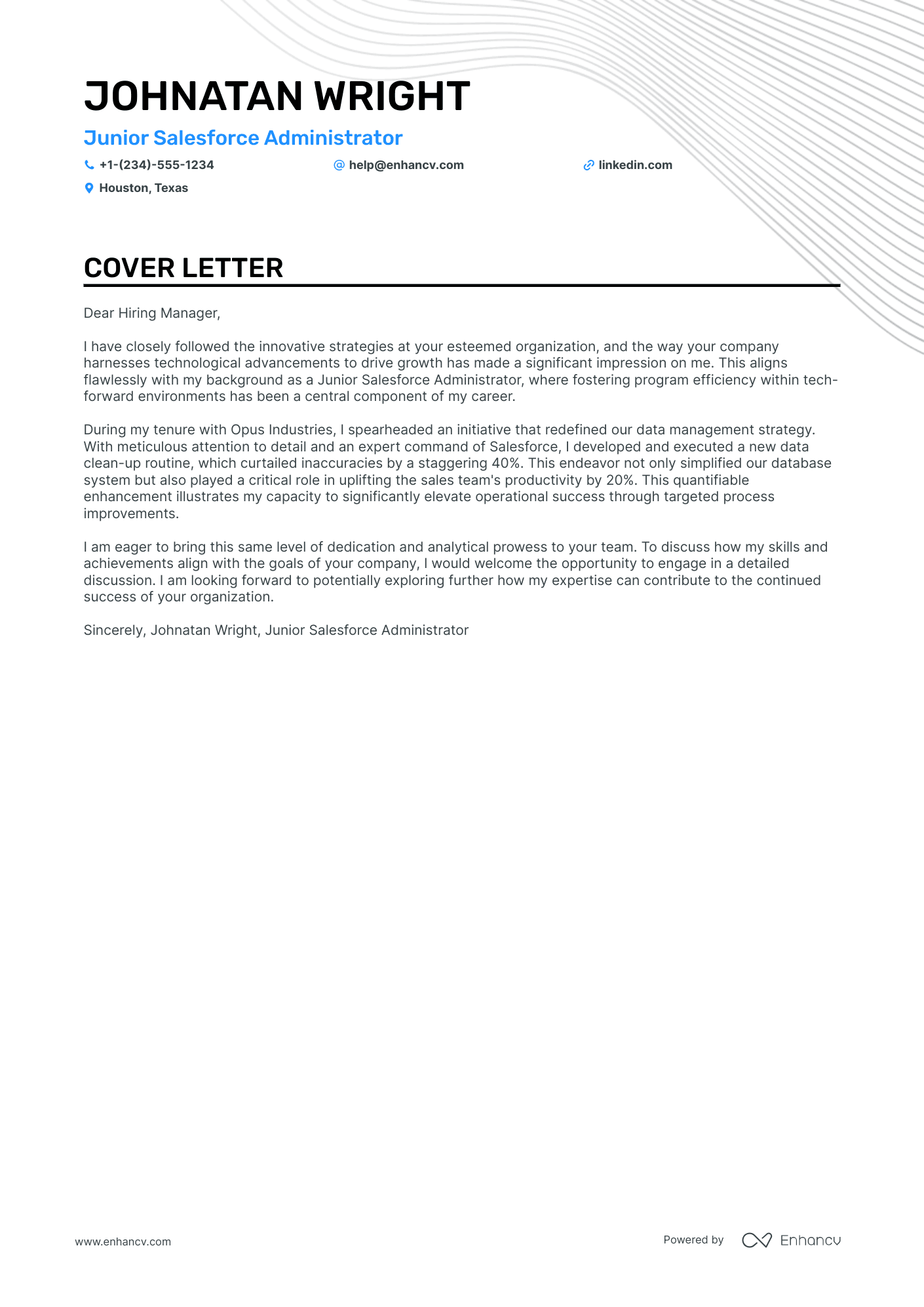 Junior Salesforce Admin cover letter