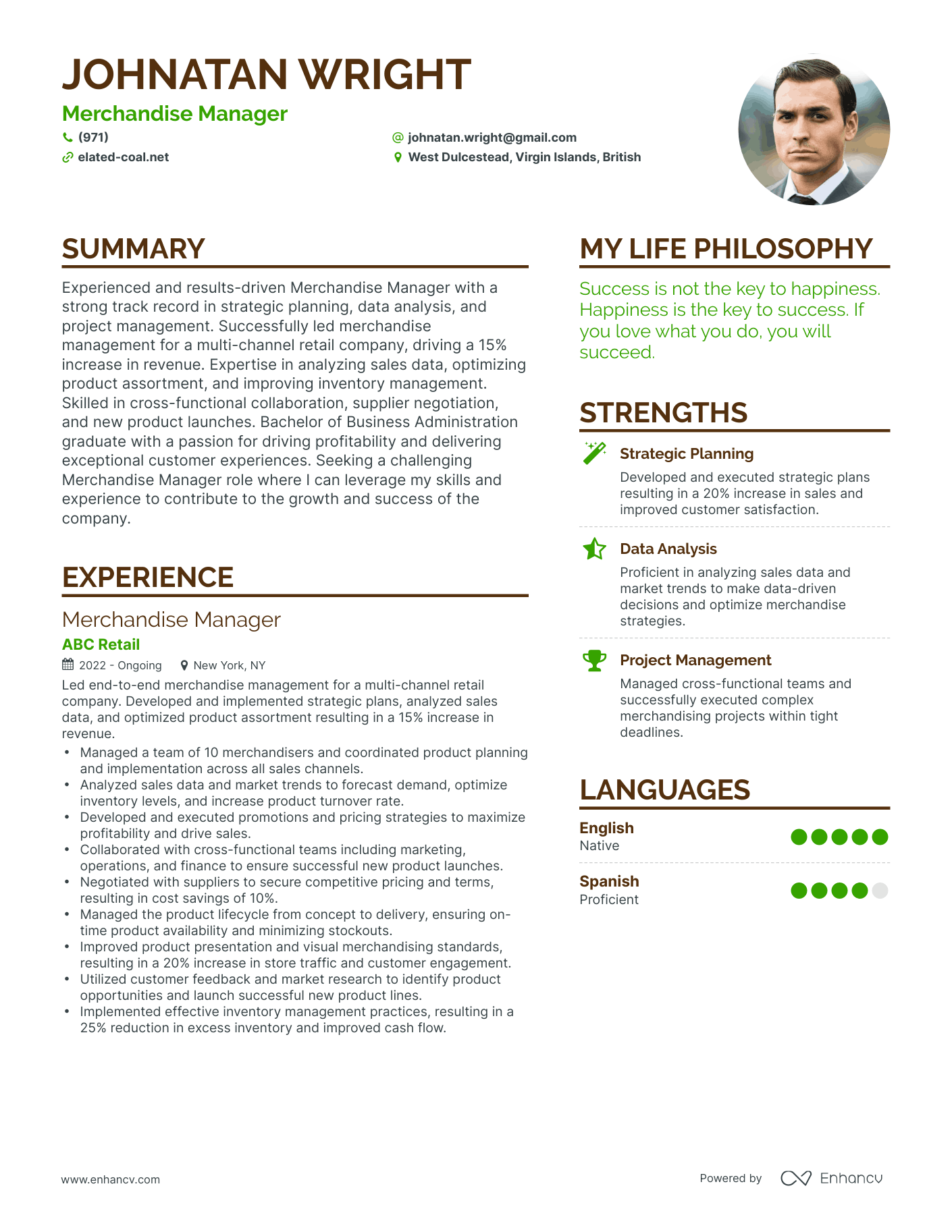 Modern Merchandise Manager Resume Example