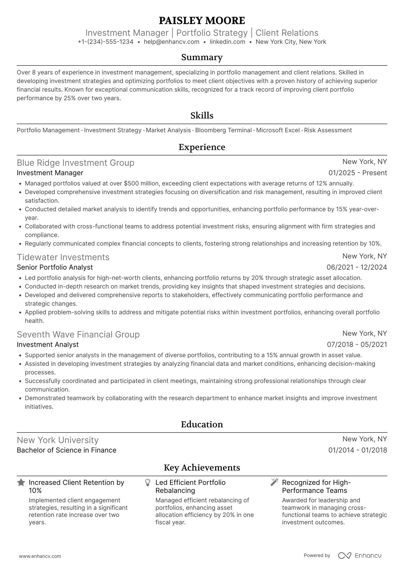 Investment Manager resume example