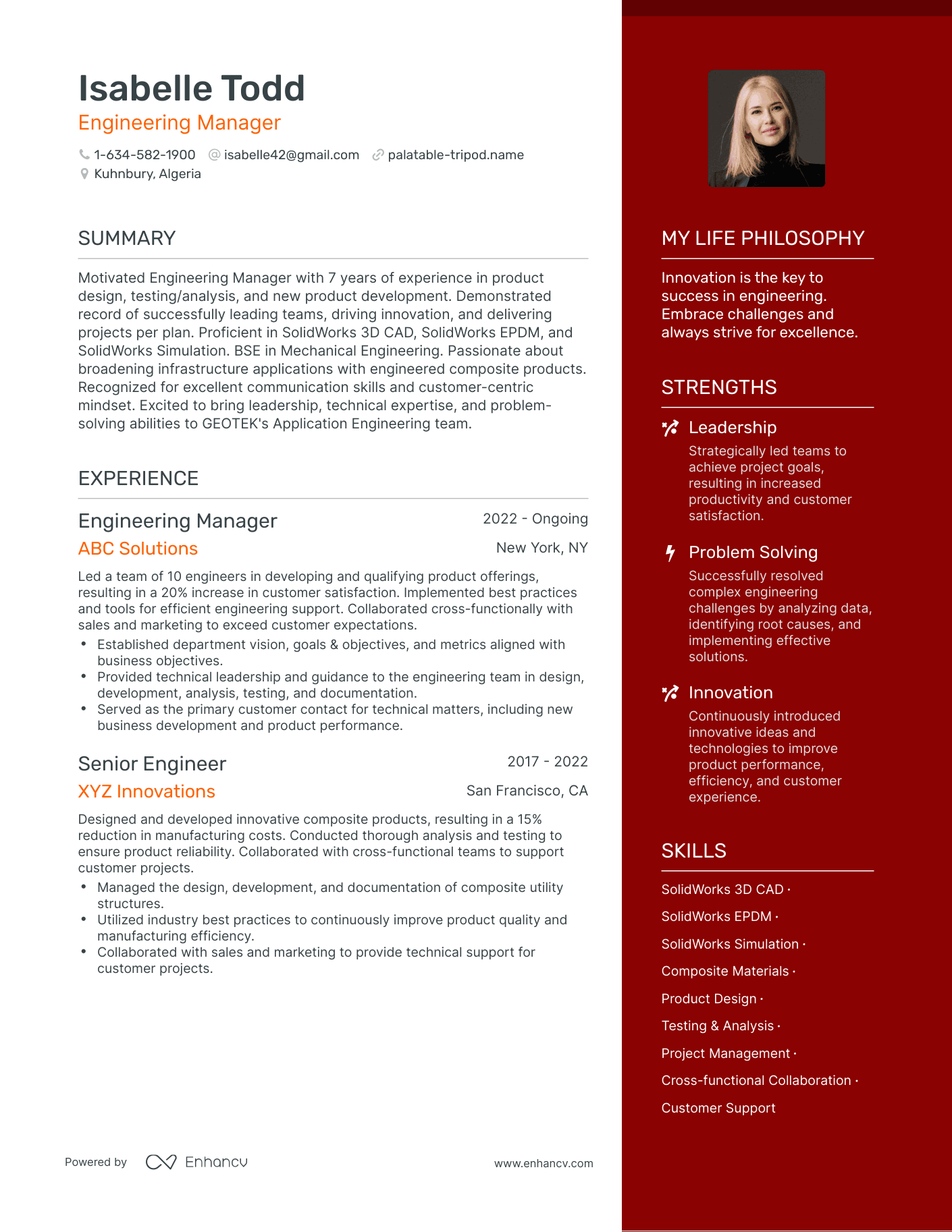 Engineering Manager resume example