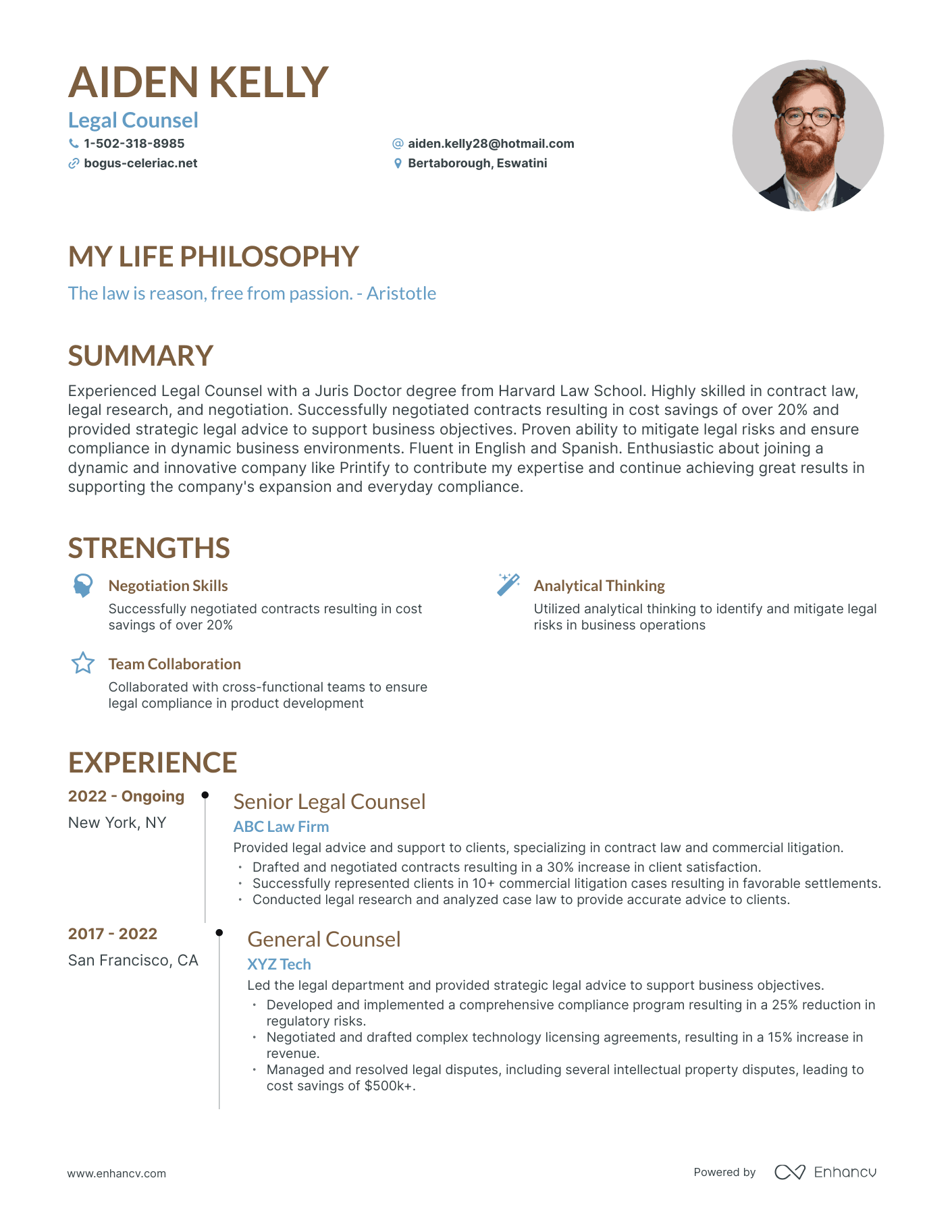 Creative Legal Counsel Resume Example