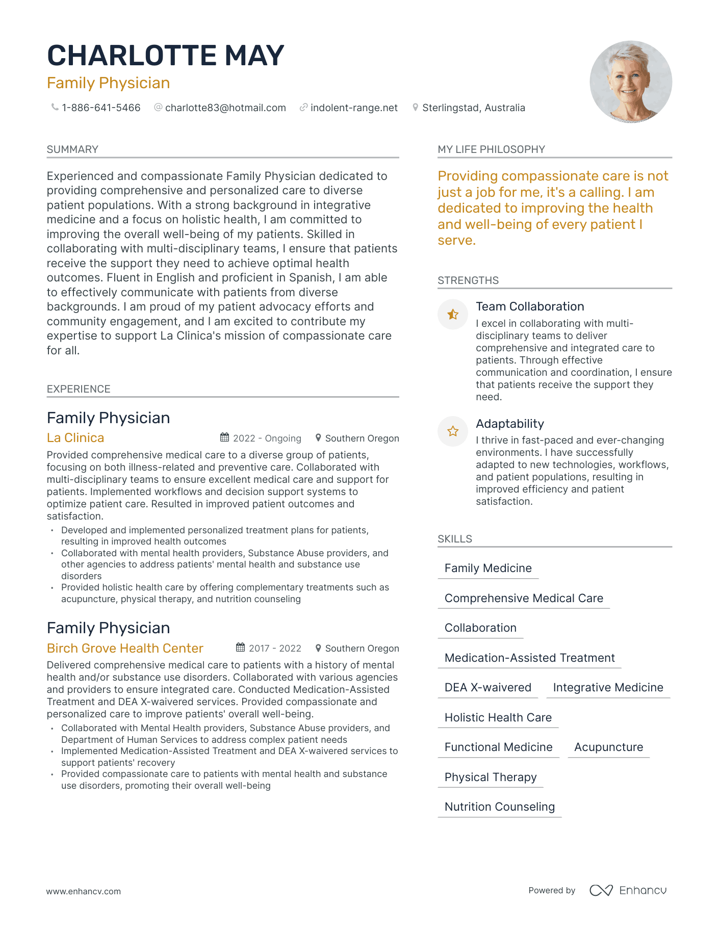 Modern Family Physician Resume Example