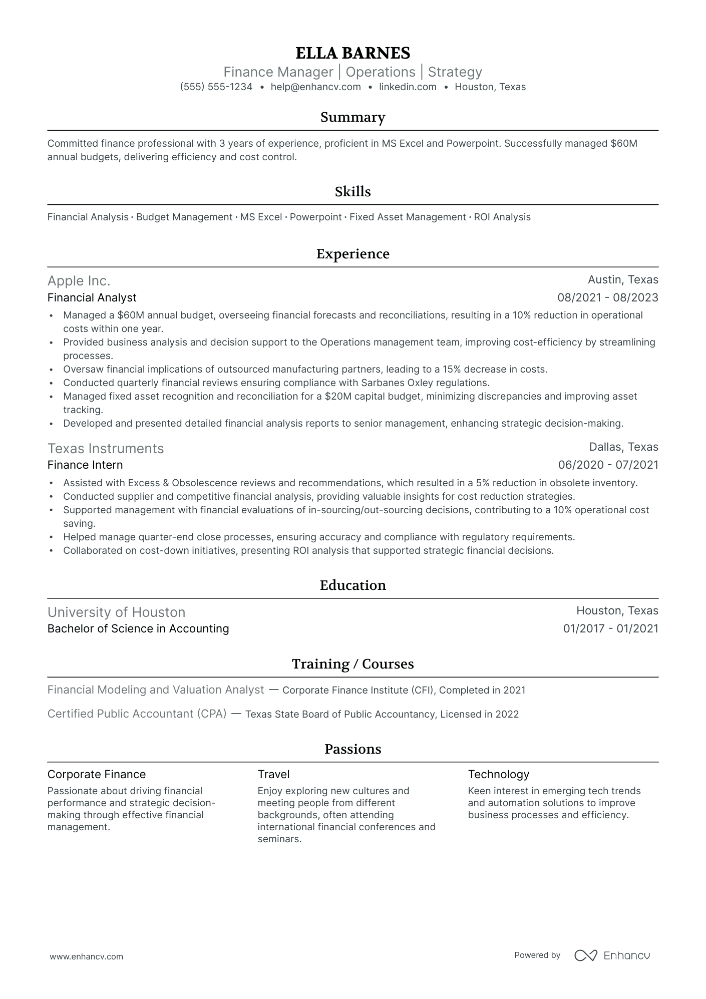 Corporate Finance Manager resume example