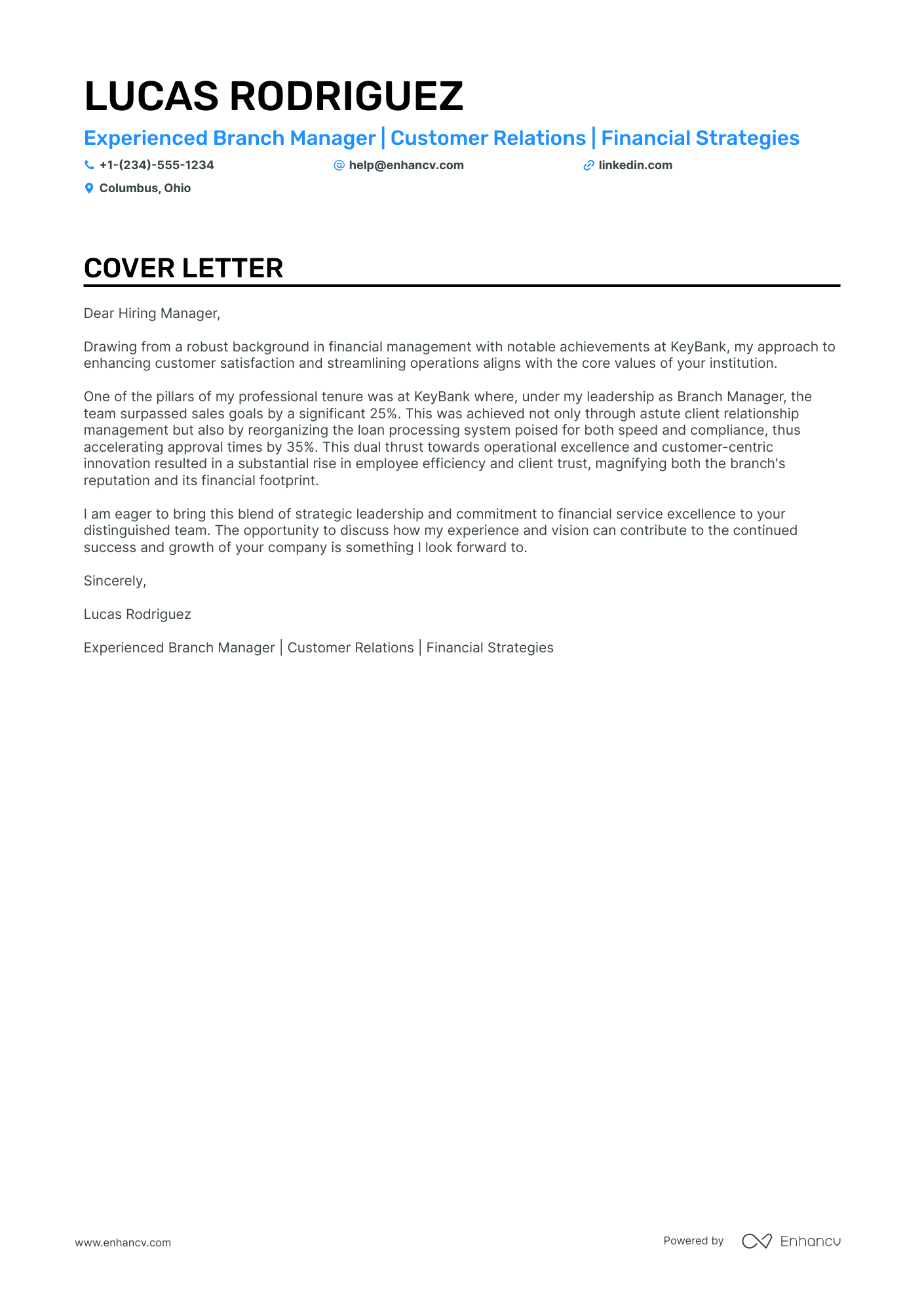 Bank Manager cover letter
