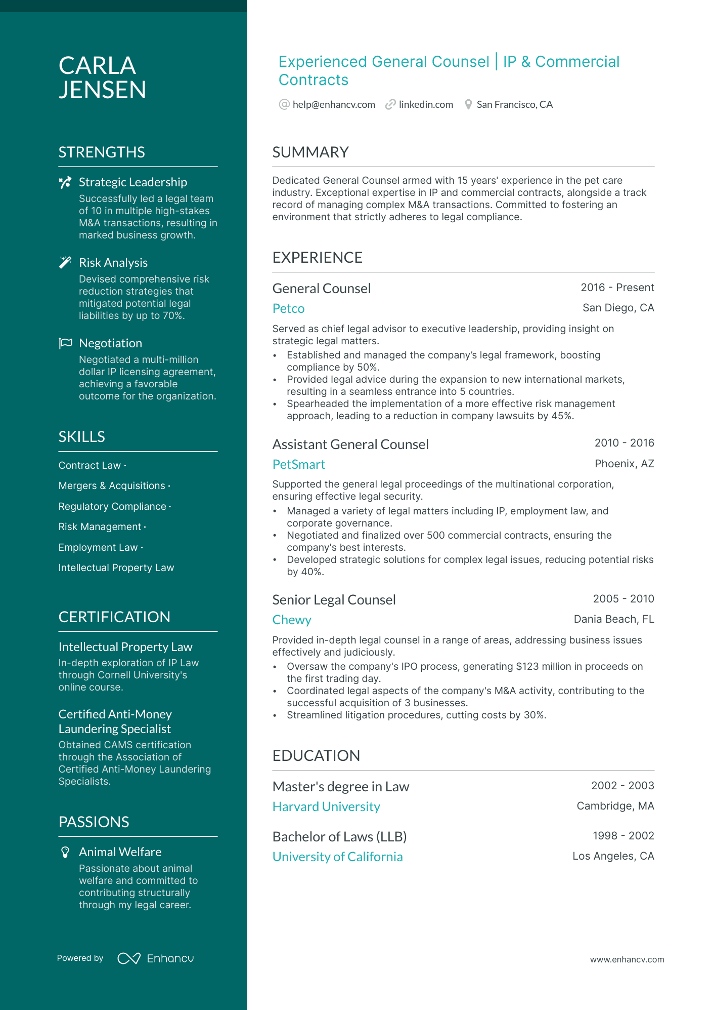 General Counsel resume example