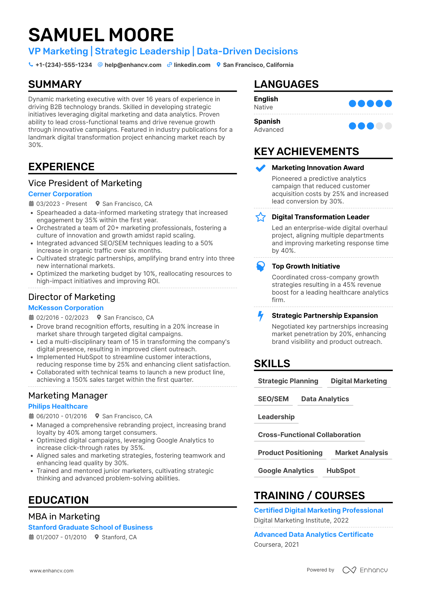 VP Marketing resume example