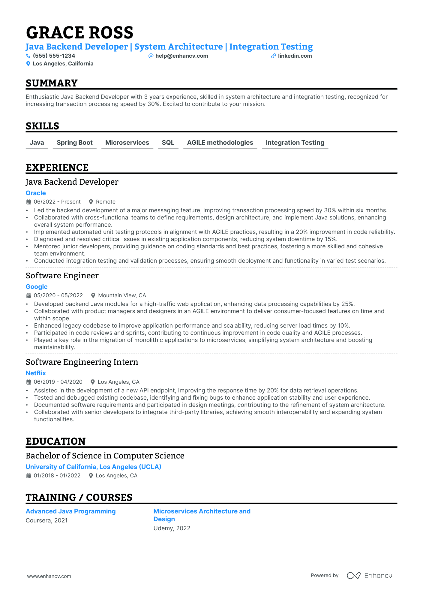 Java Backend Developer Resume Example Resume Example