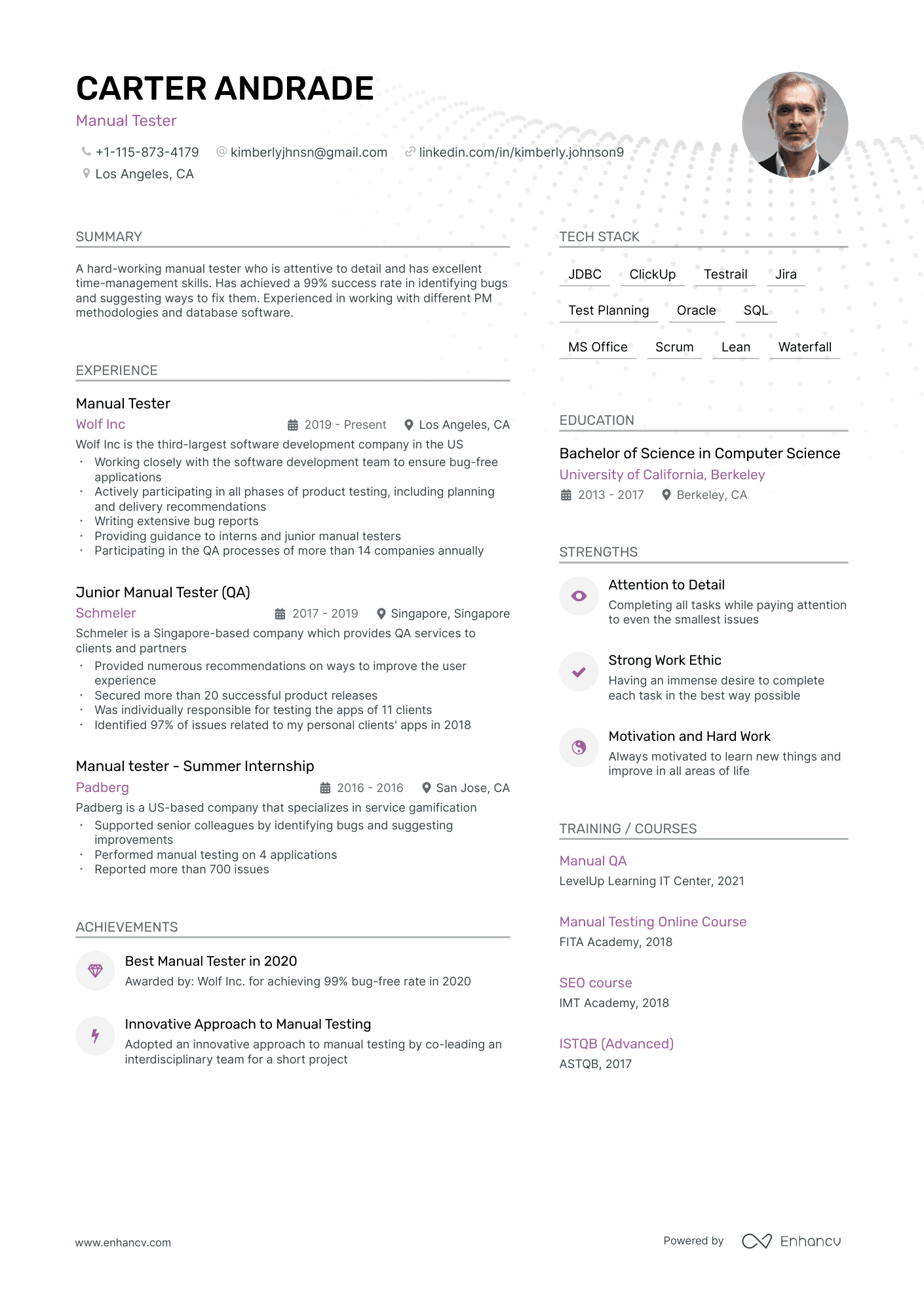 Manual Tester resume example