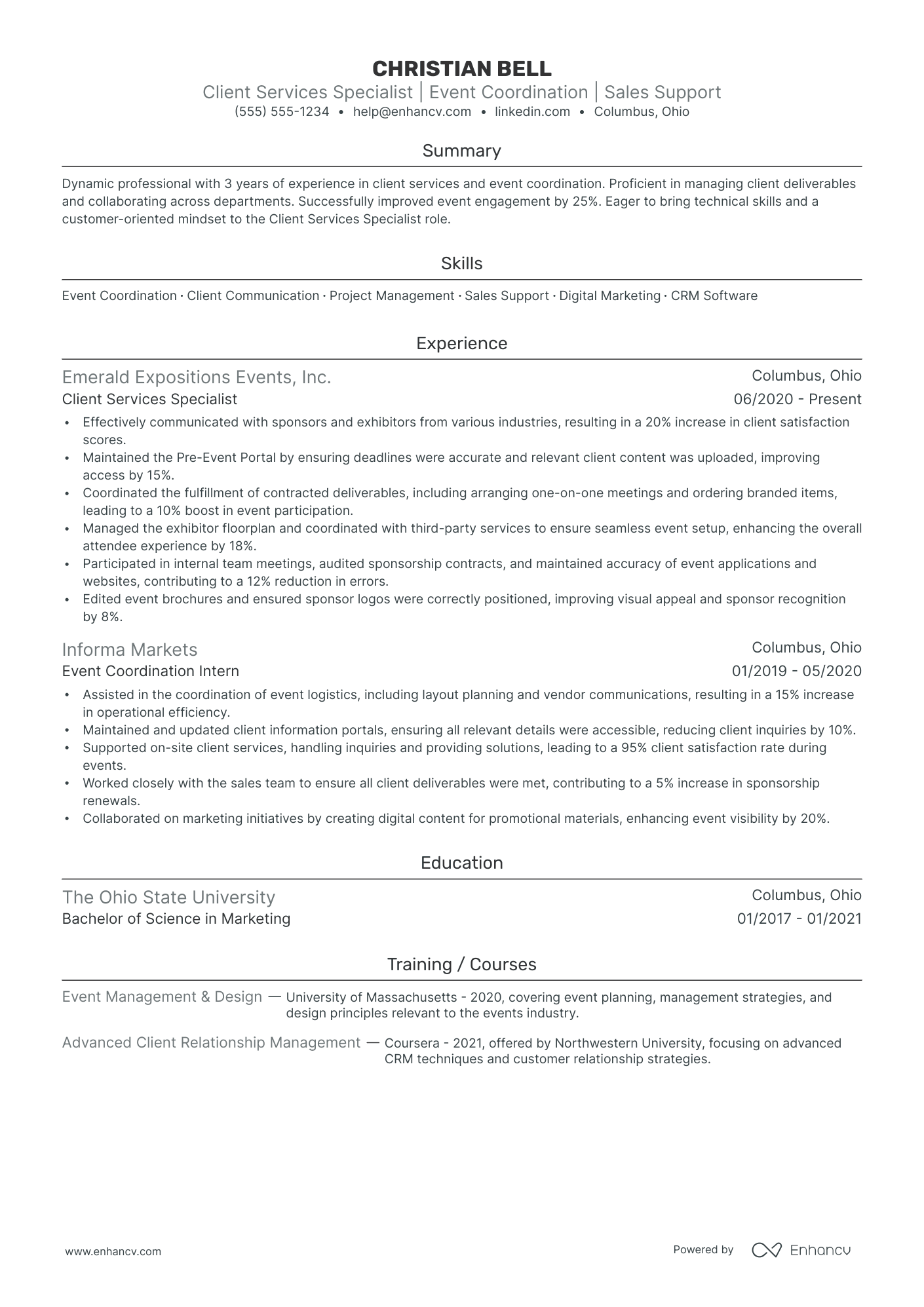 Client Services Specialist resume example