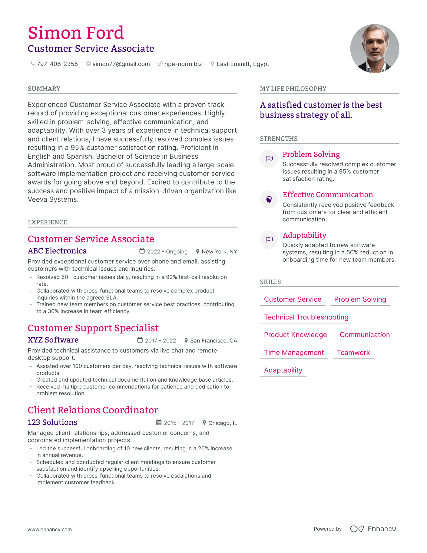 Customer Service Associate resume example