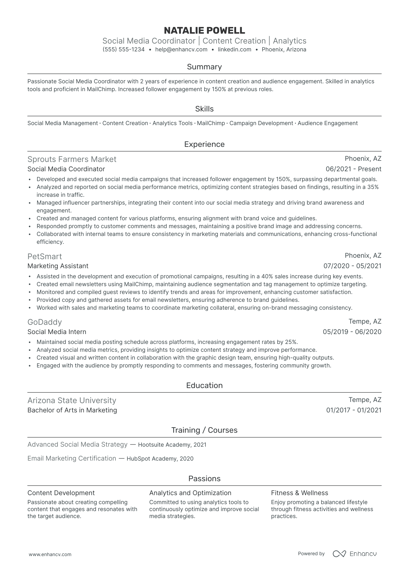 Social Media Marketing Coordinator resume example