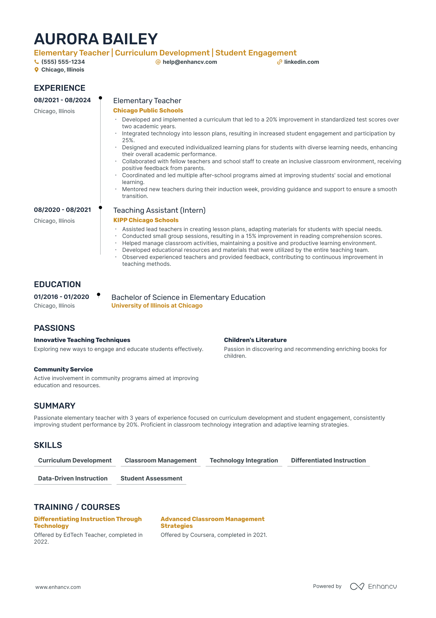 Elementary Teacher Mentor resume example