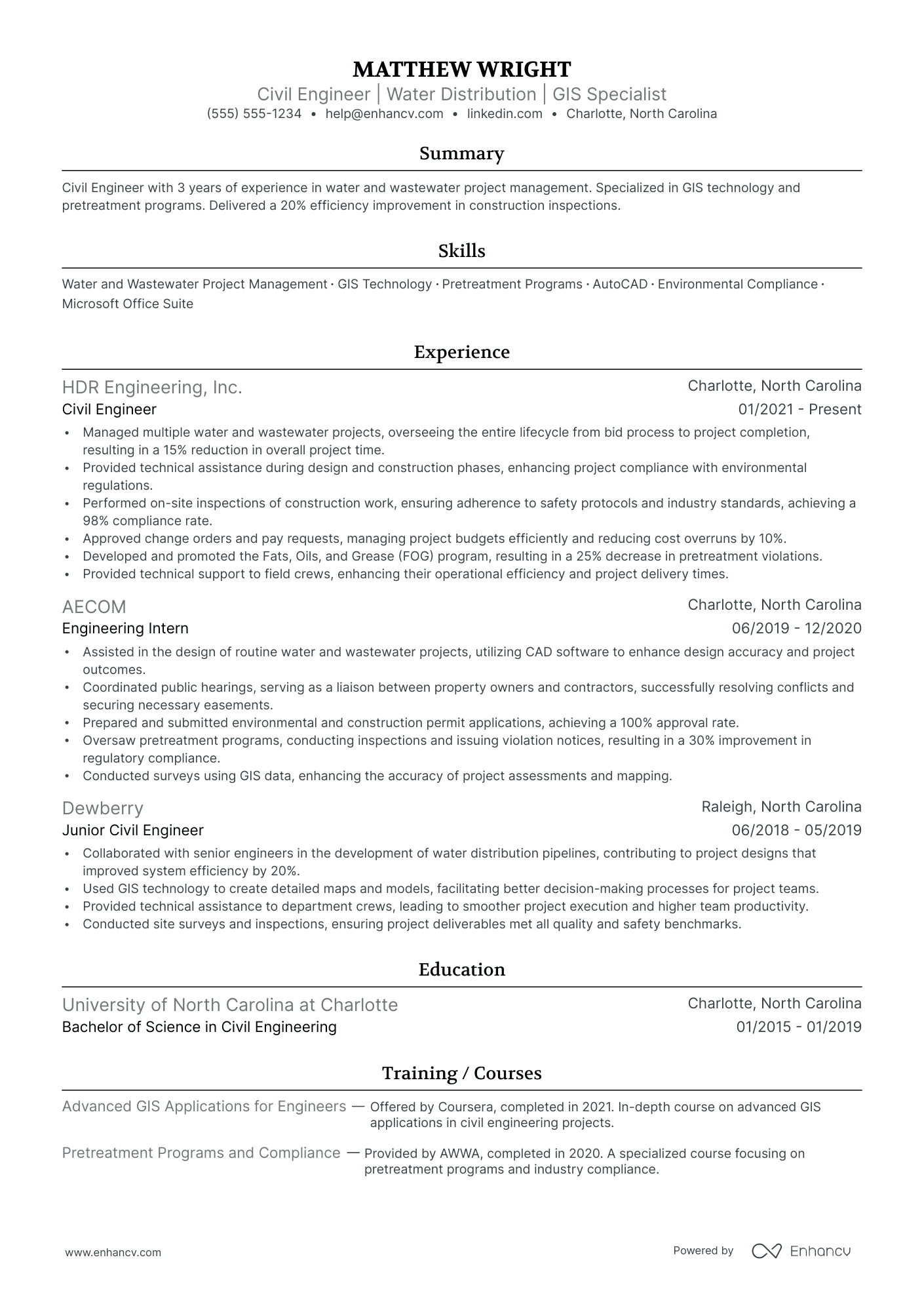 Civil Design Engineer resume example