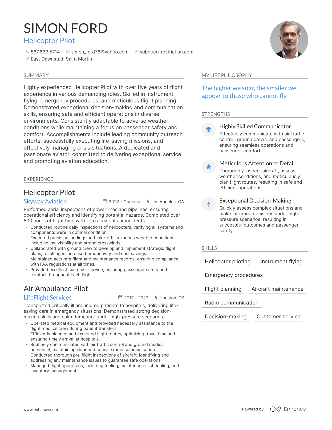 Modern Helicopter Pilot Resume Example