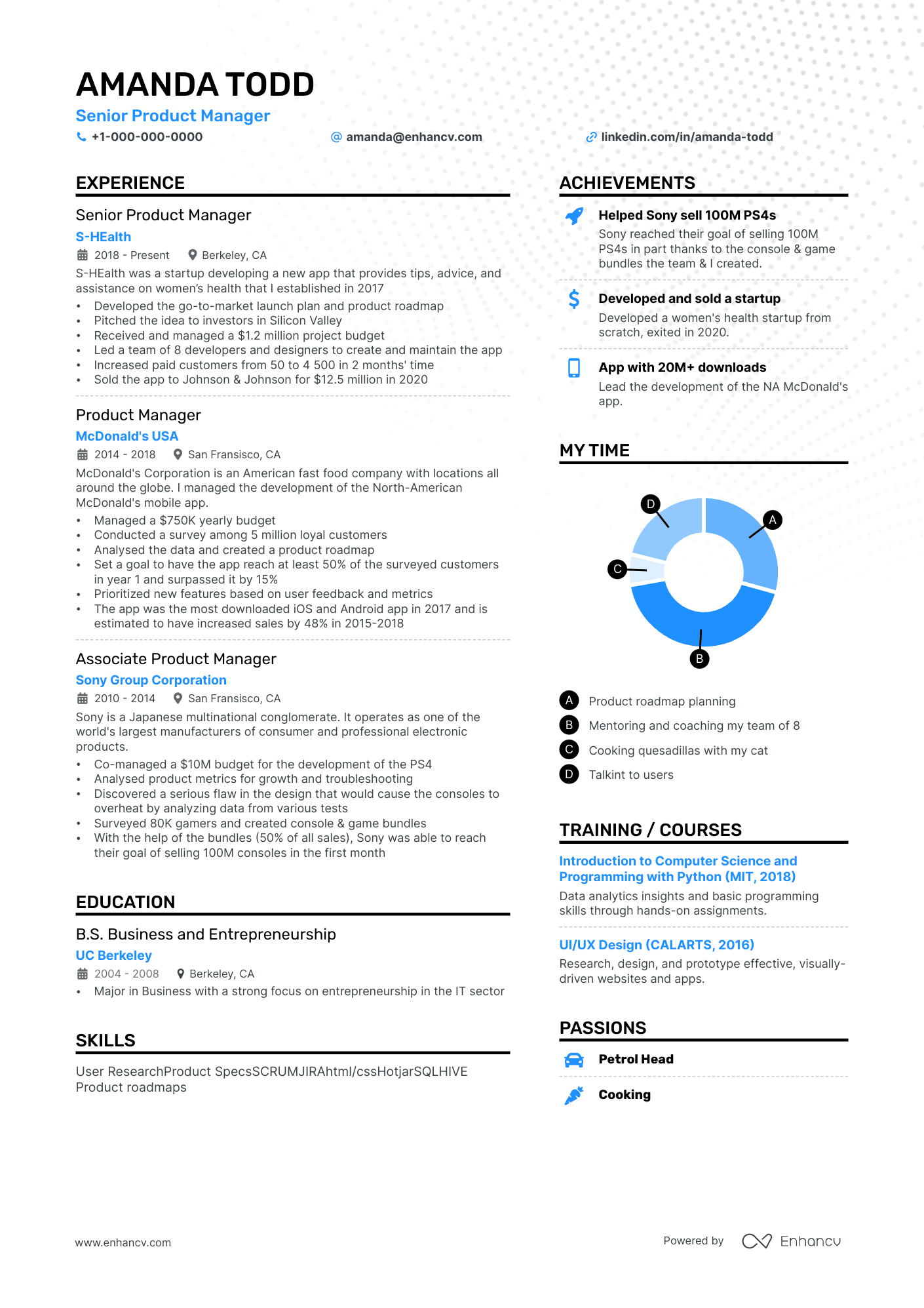 Senior Product Manager CV example
