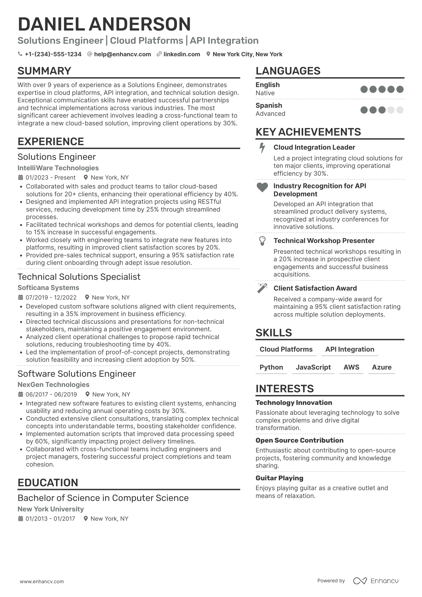 Solutions Engineer resume example