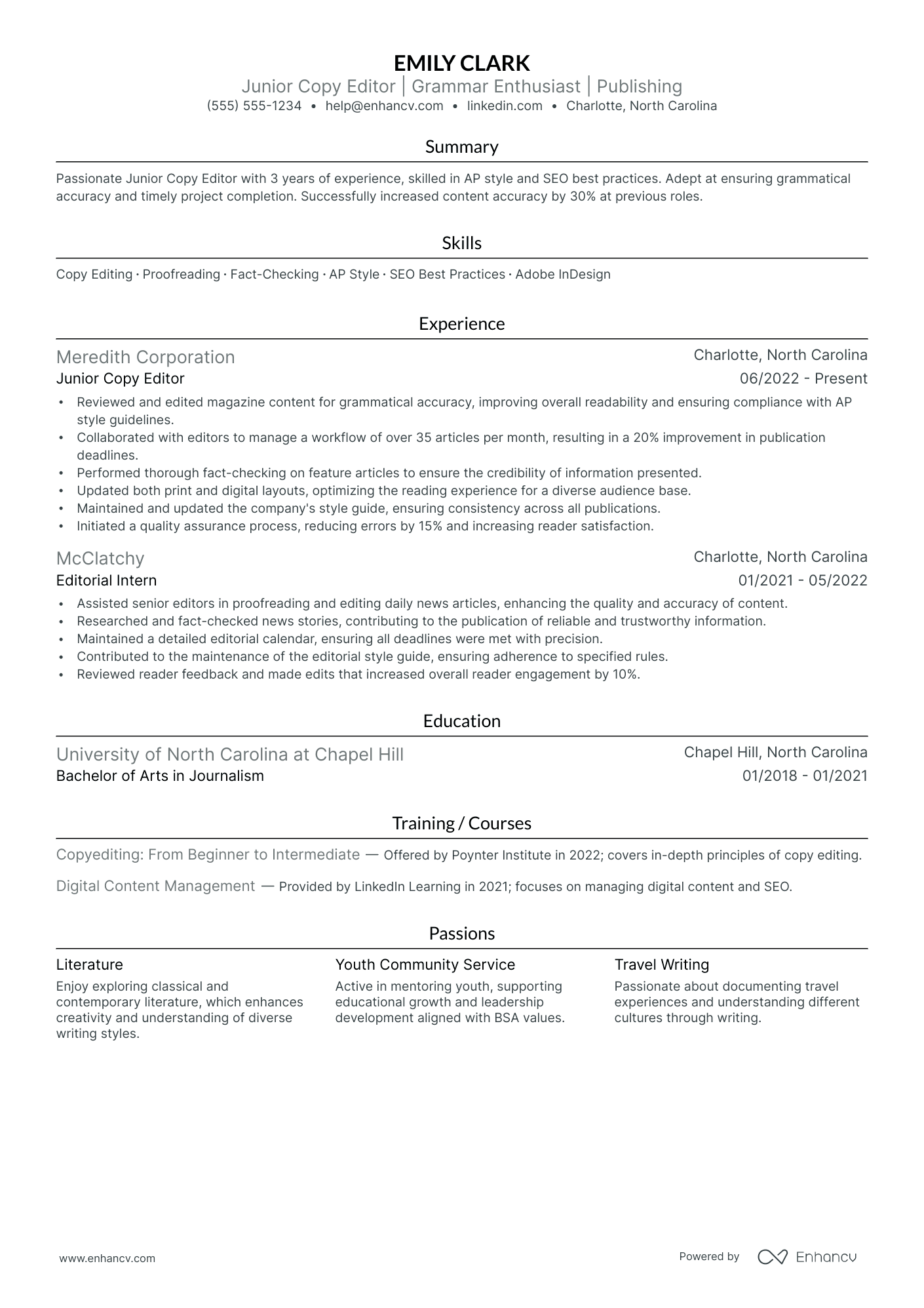 Copy Editor resume example