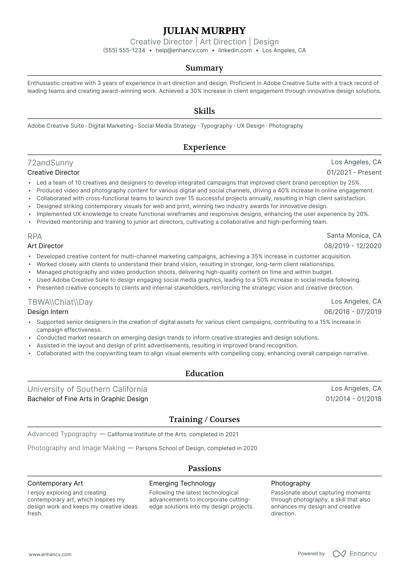 Creative Art Director Resume Example Resume Example