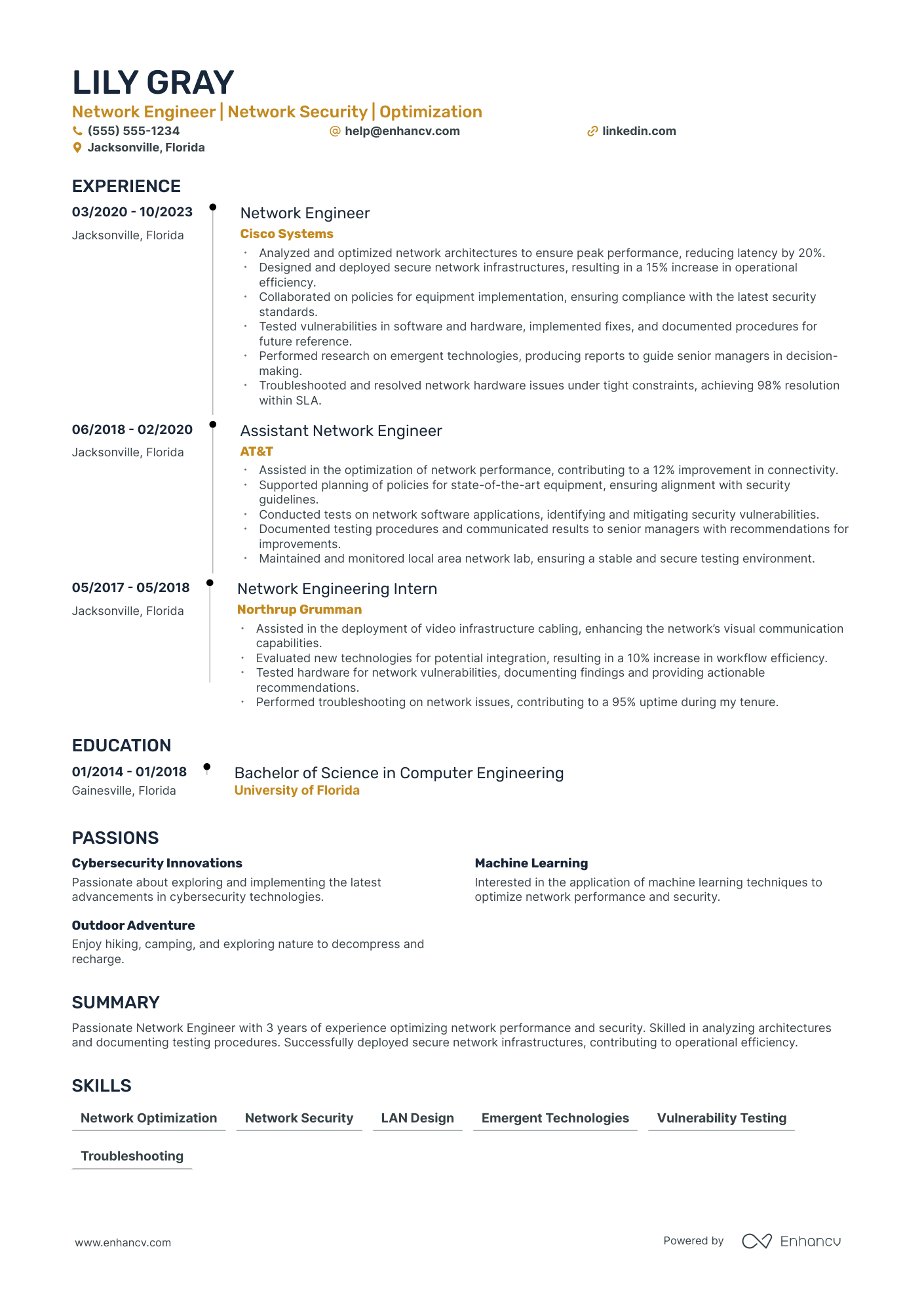 Network Protocol Engineer resume example