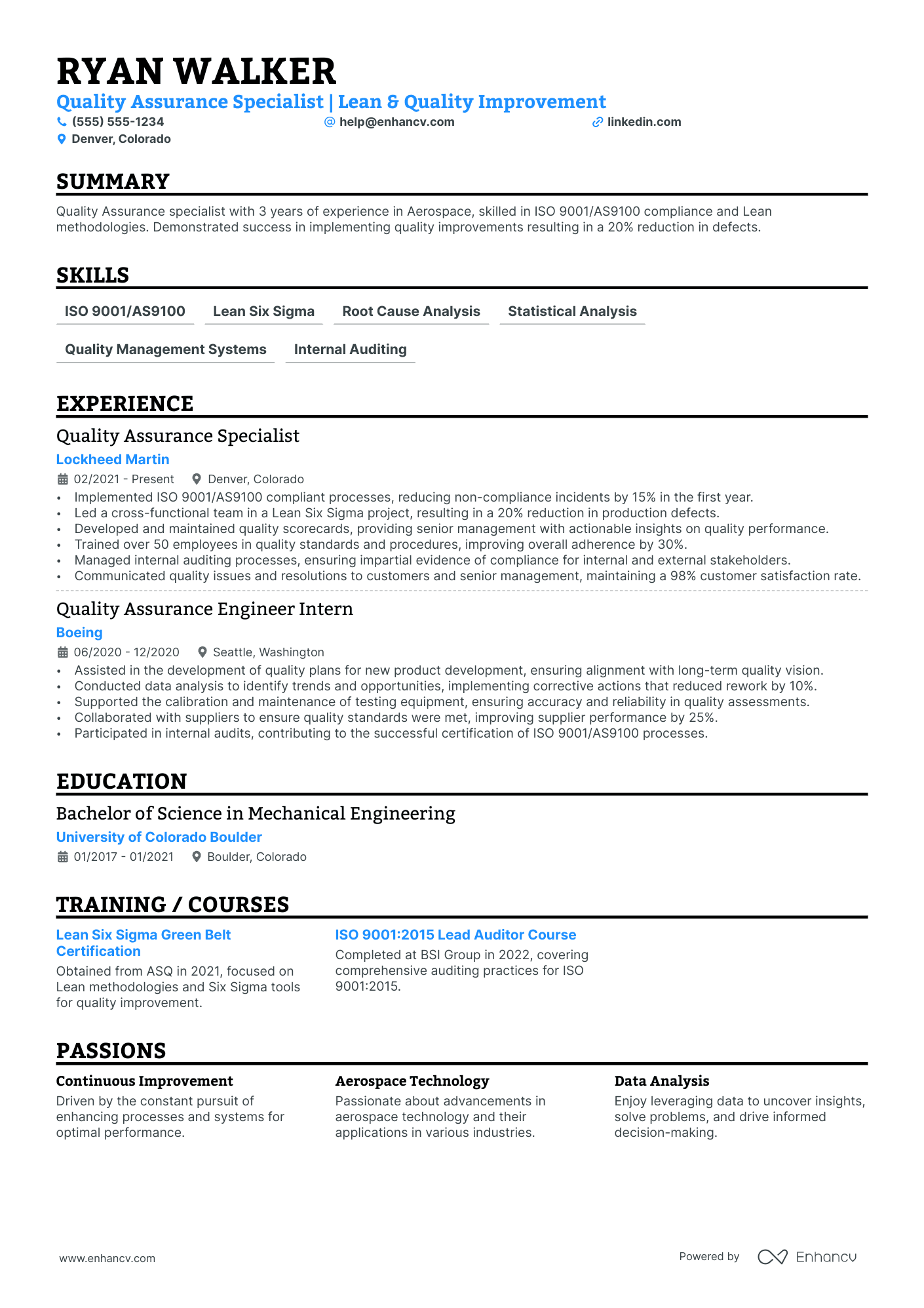 Director of Quality Assurance resume example