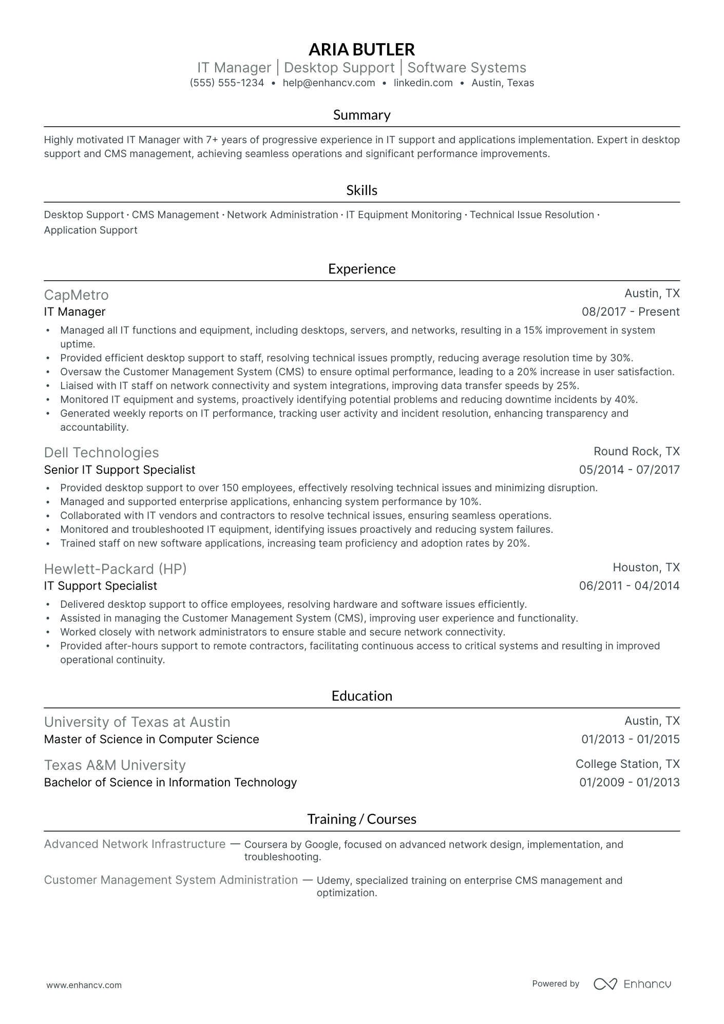 Junior IT Manager resume example