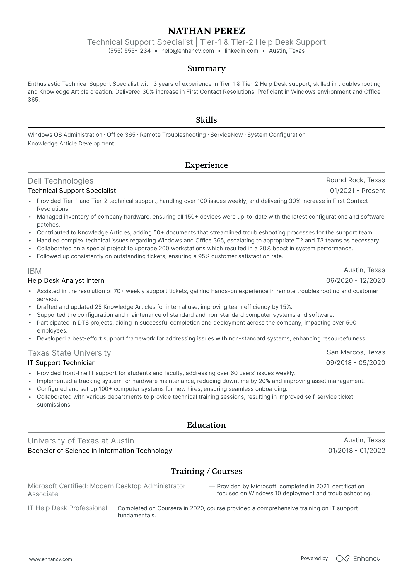 Call Center IT Support resume example