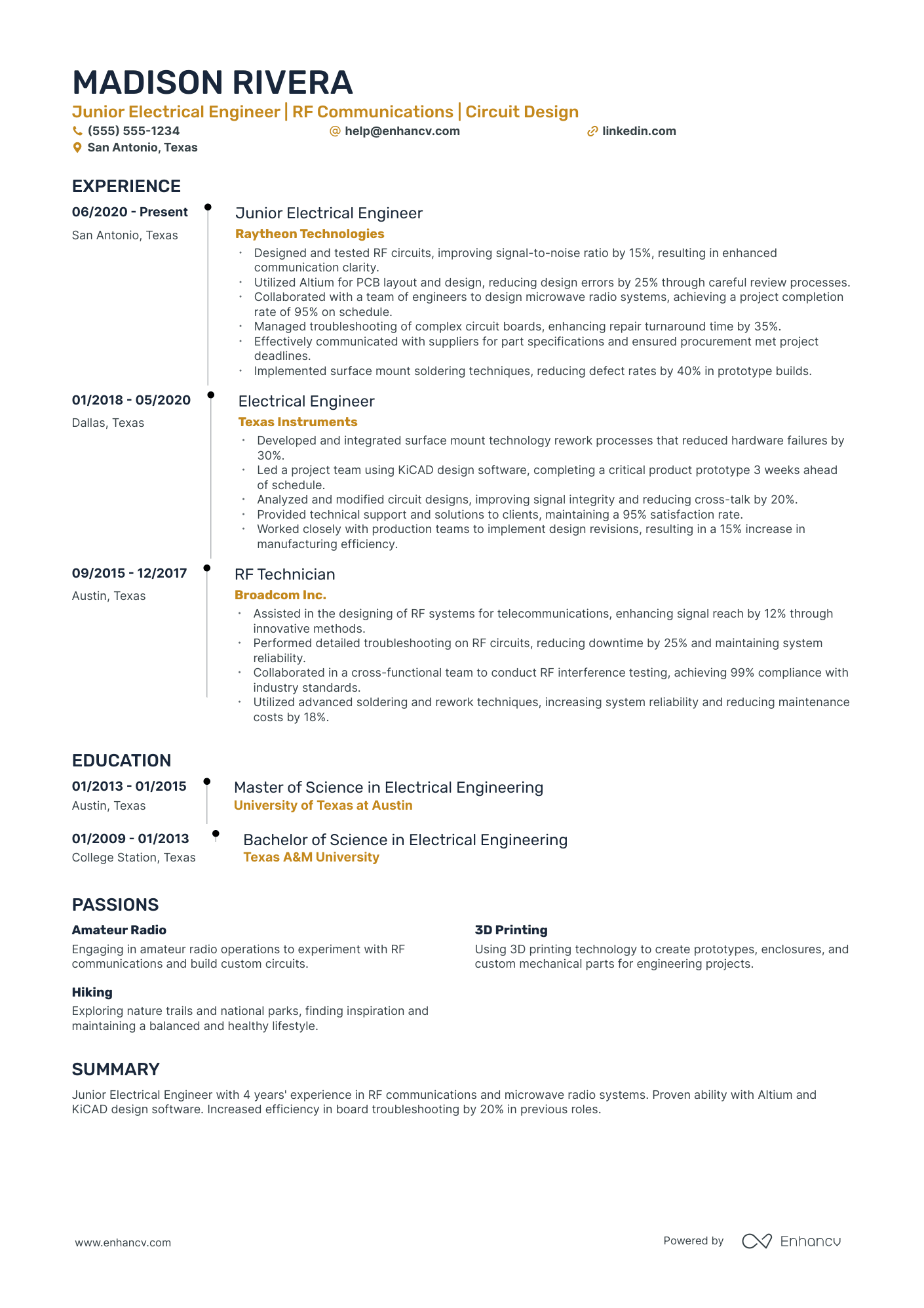 Junior Electrical Engineer resume example