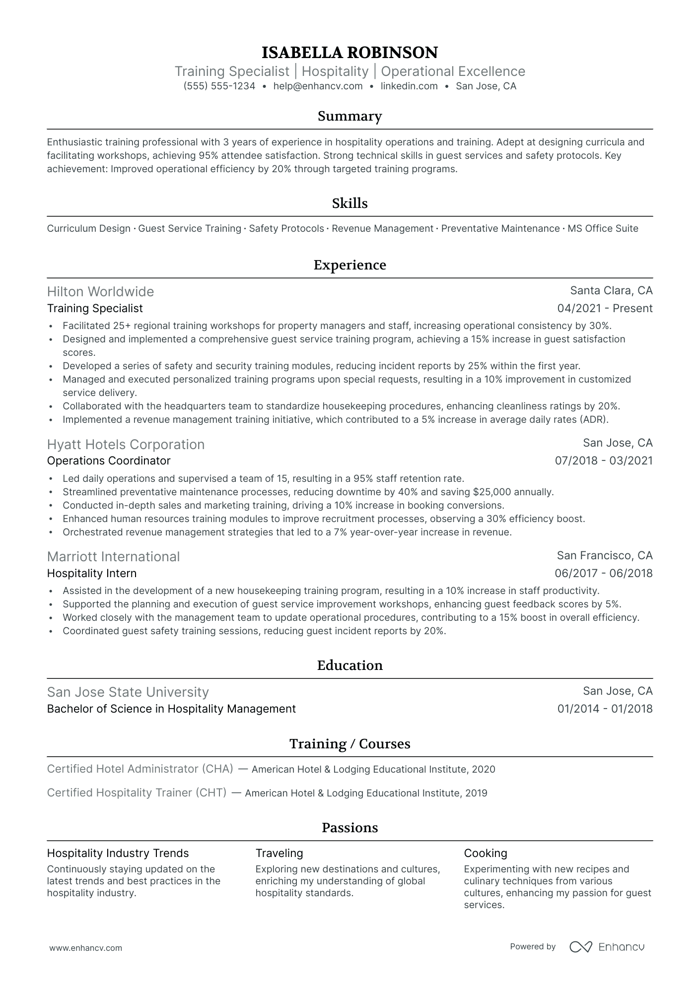 Hospitality resume example