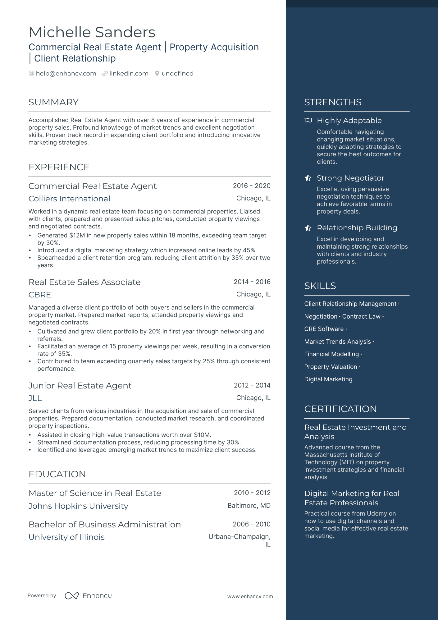 Commercial Real Estate Agent resume example