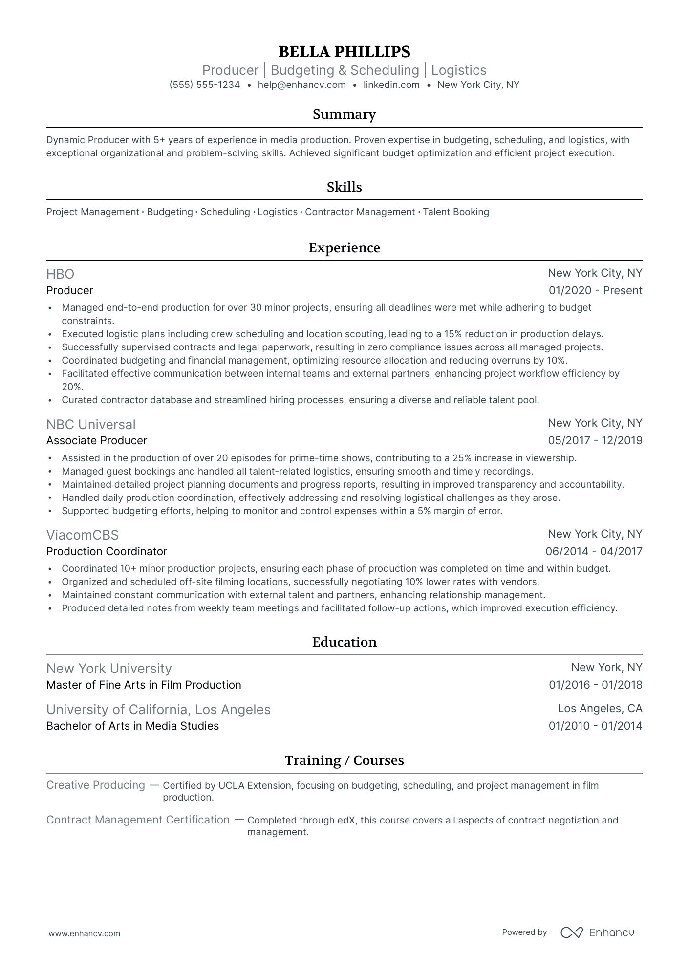 Junior Filmmaker resume example