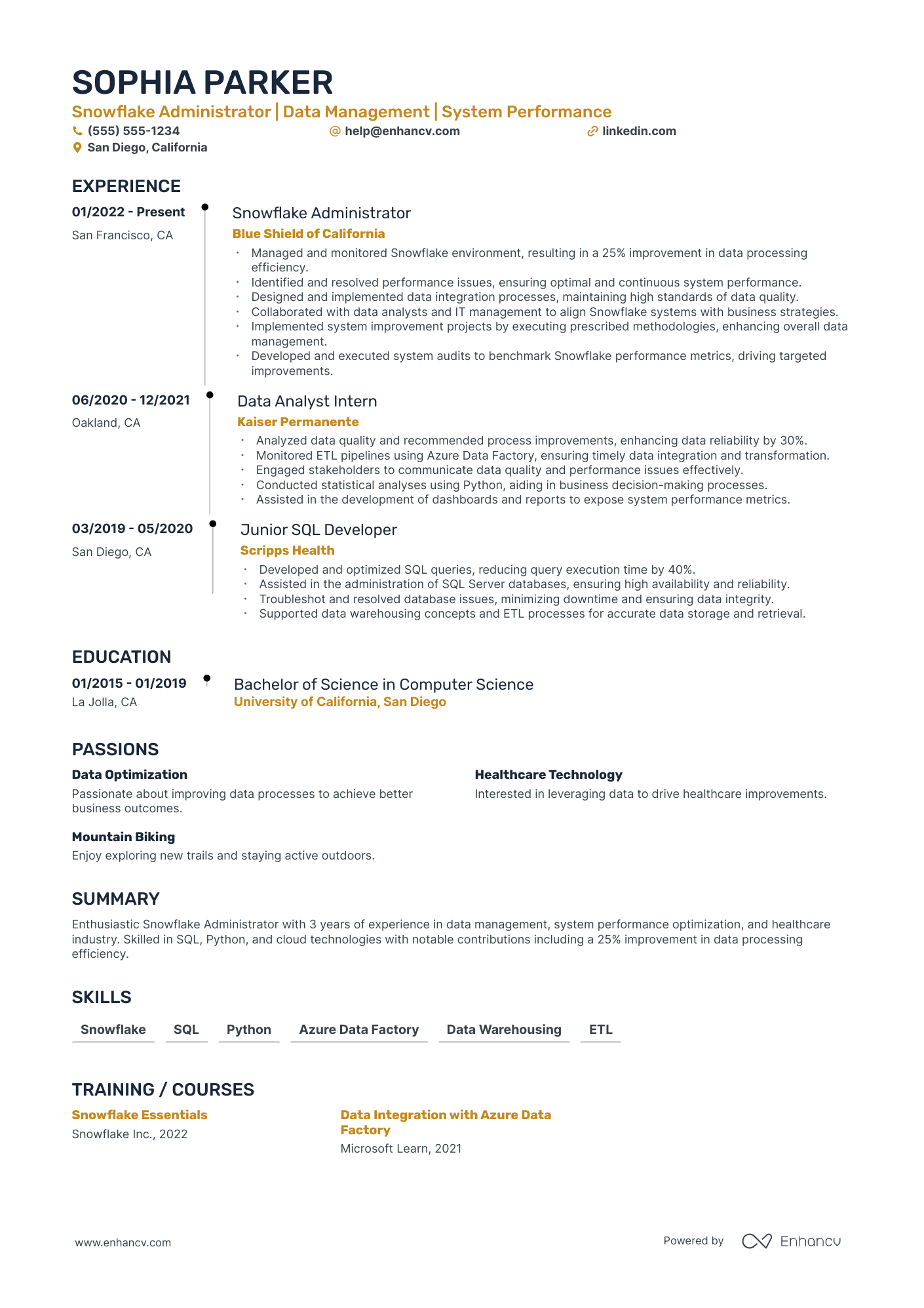 Snowflake Database Administrator Resume Example Resume Example