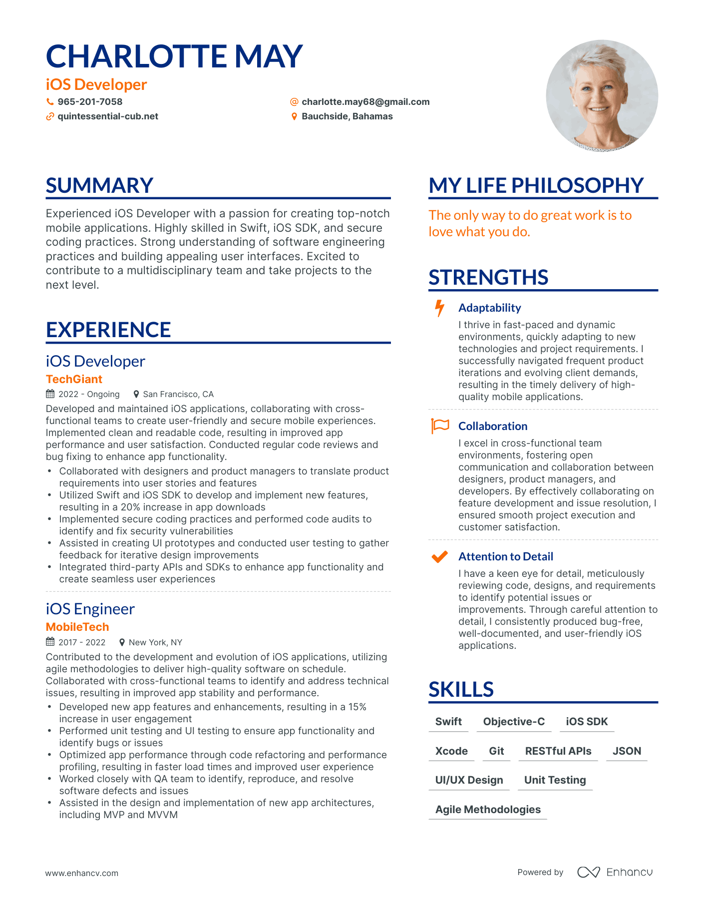 Modern iOS Developer Resume Example