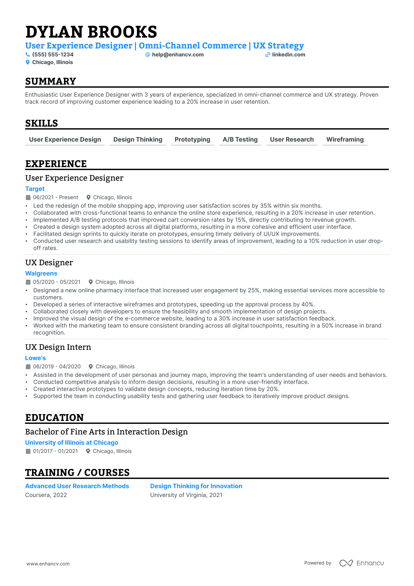 UX Design Manager resume example