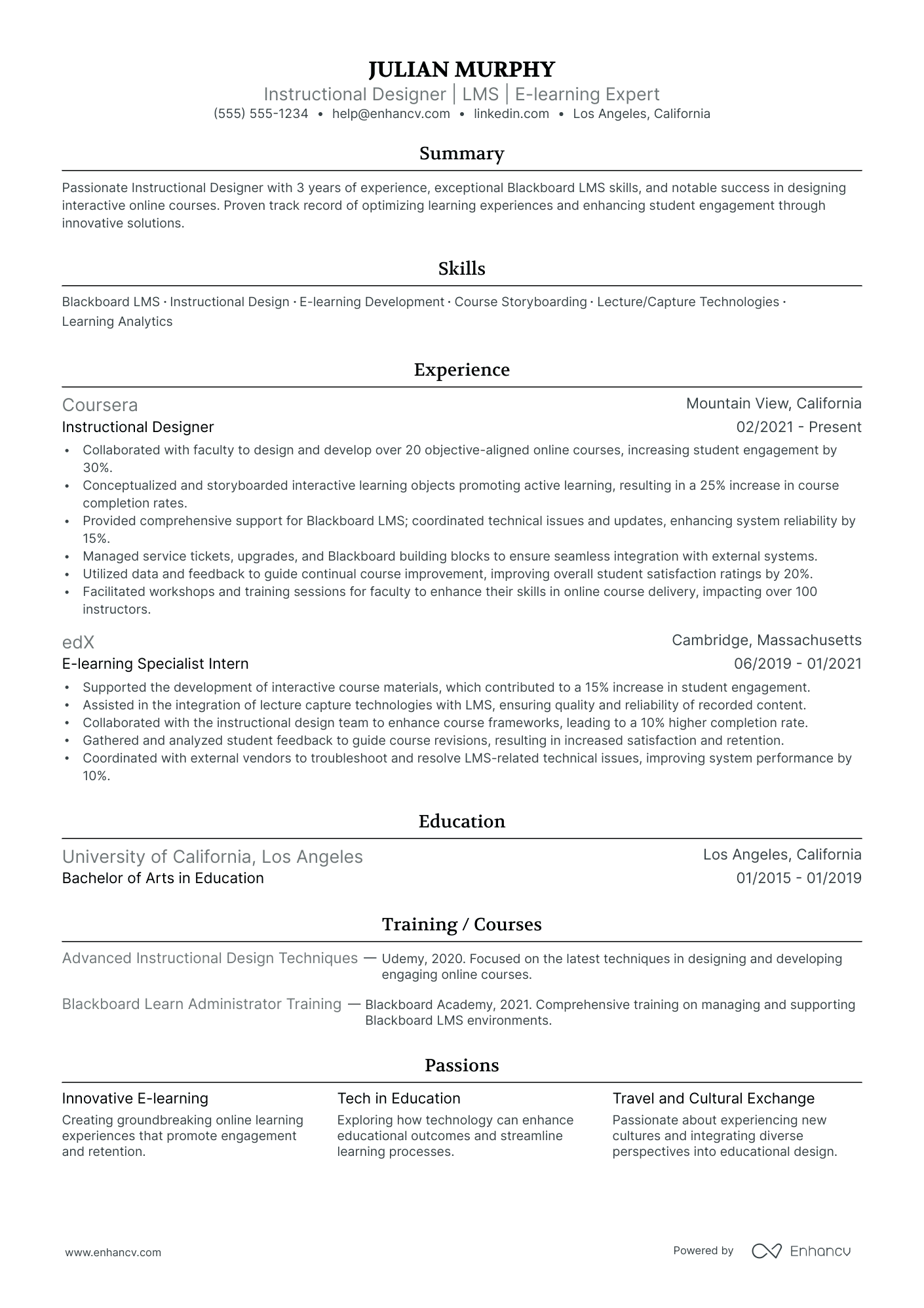 UX Design Instructor resume example