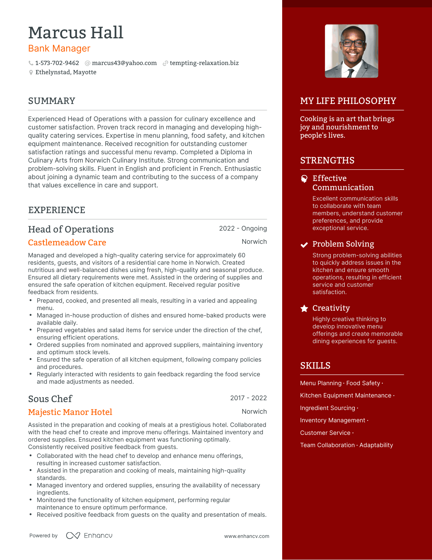 Modern Bank Manager Resume Example