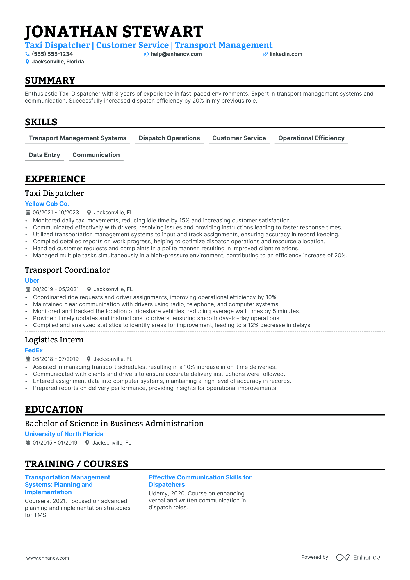 Taxi Dispatcher resume example