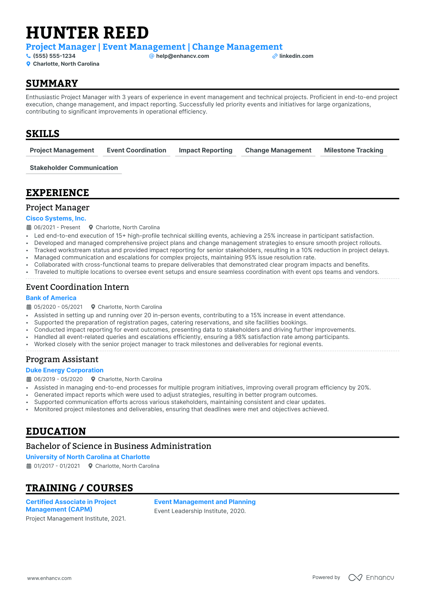 Event Project Manager resume example