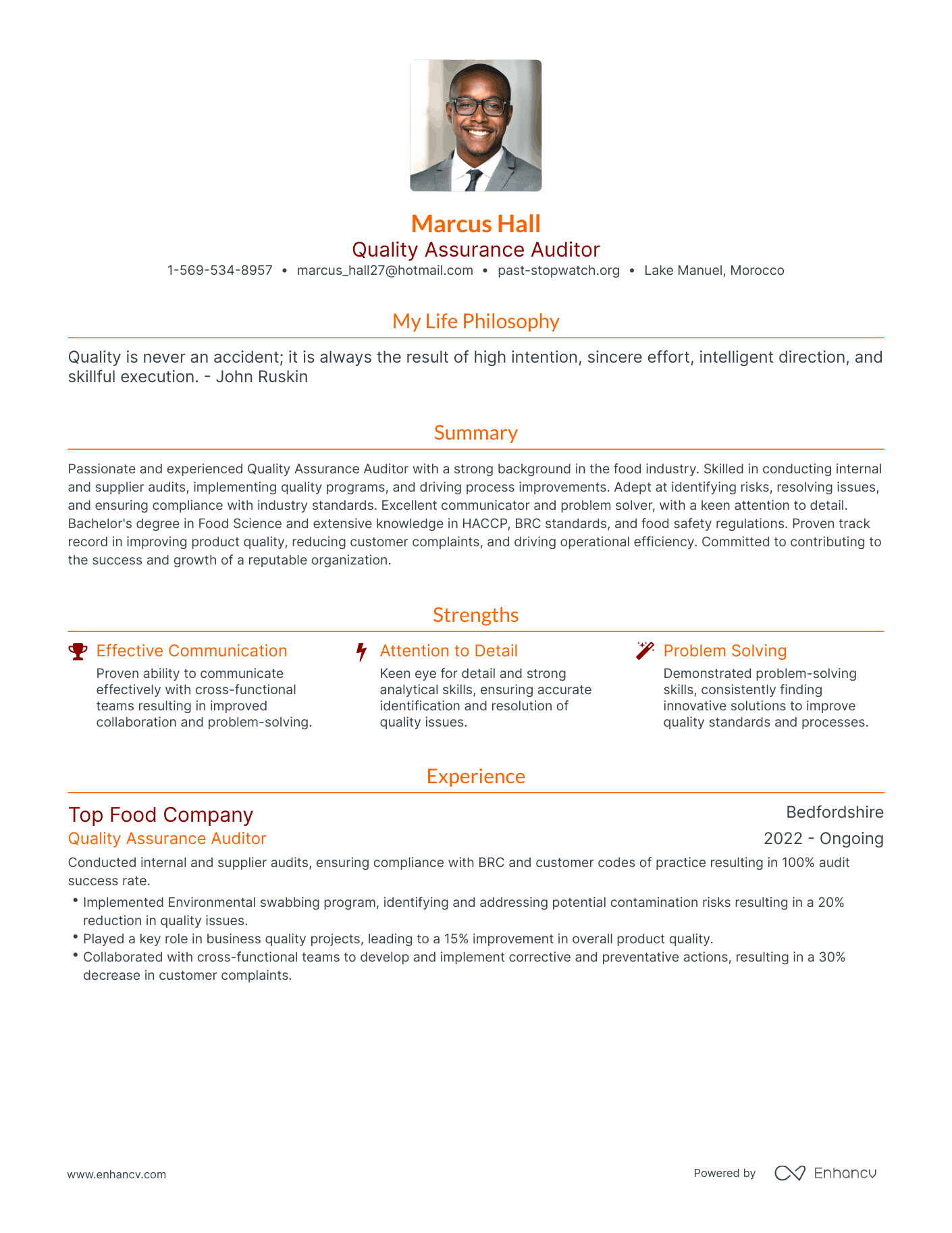 Modern Quality Assurance Auditor Resume Example