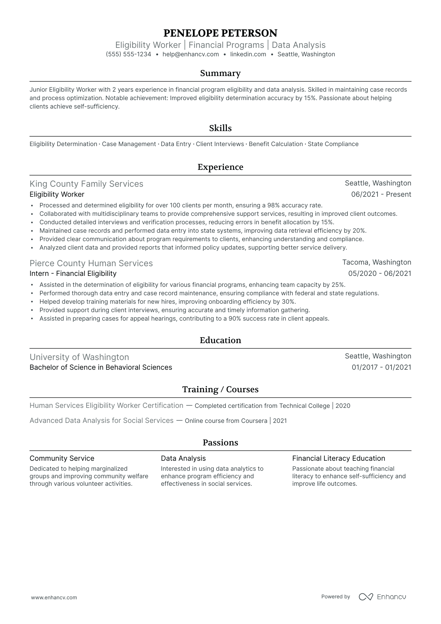 Senior Eligibility Worker resume example