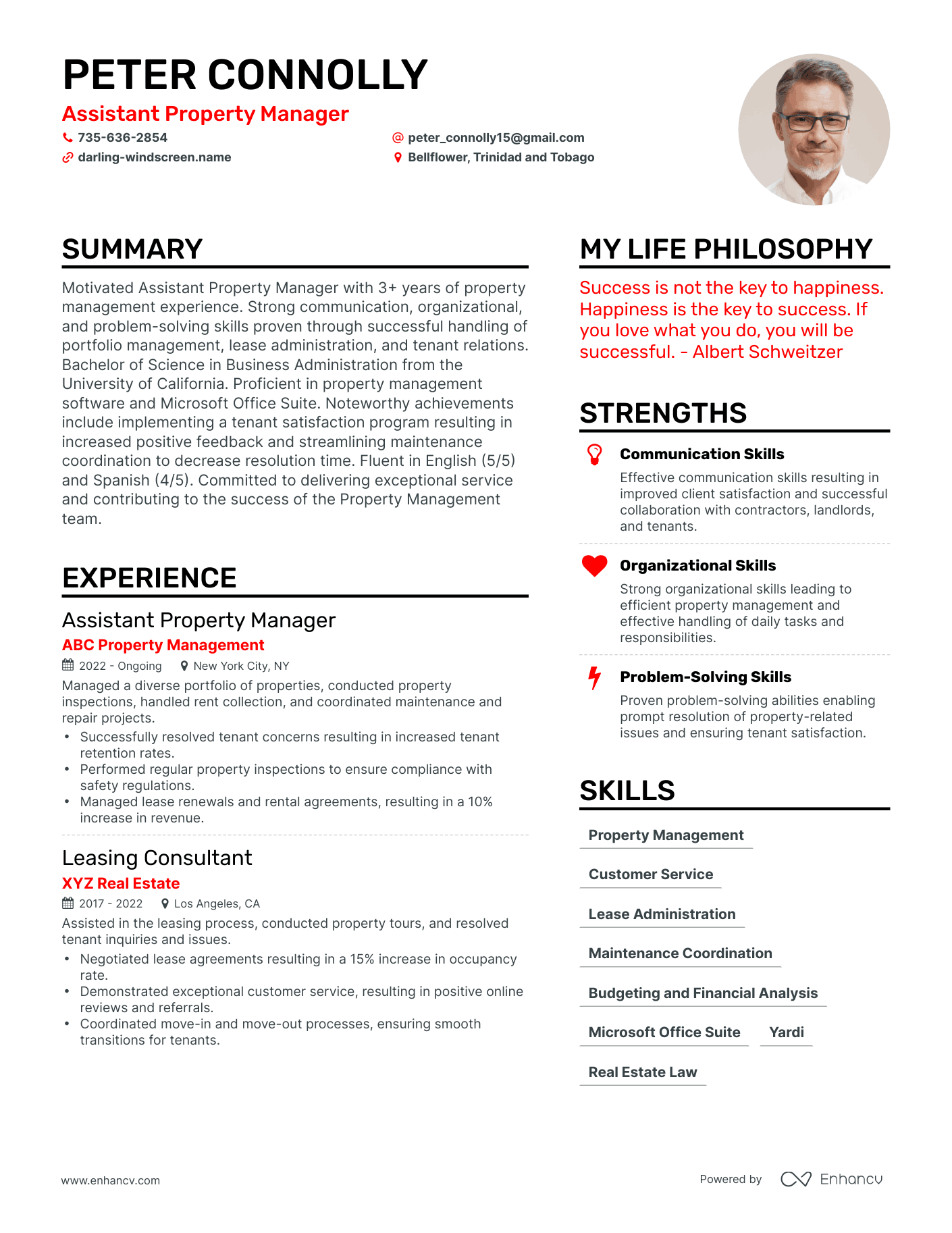 Modern Assistant Property Manager Resume Example