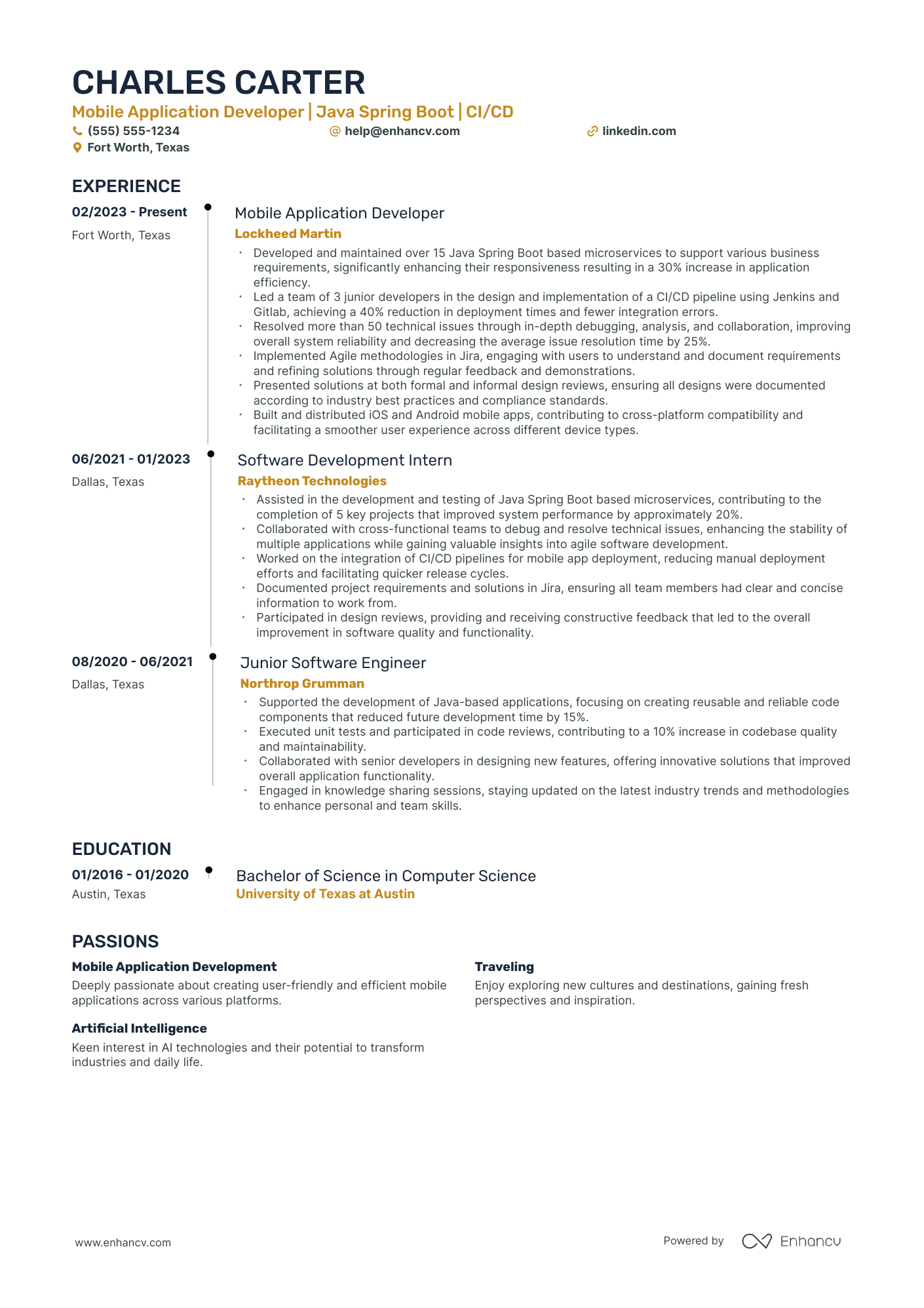 Mobile Application Developer resume example