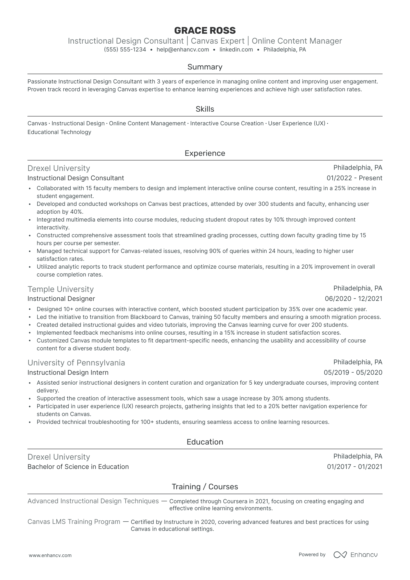 Instructional Design Consultant resume example