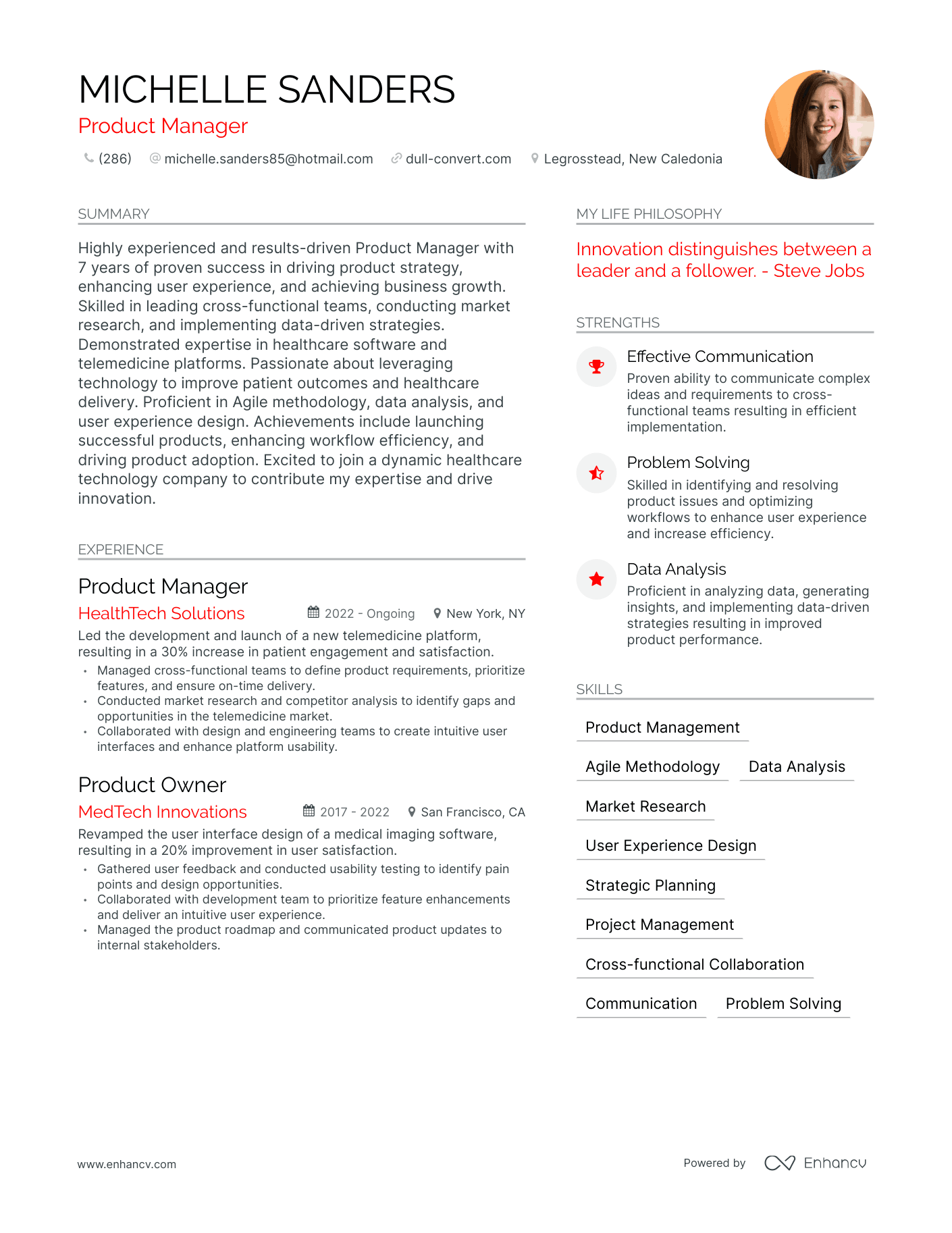 Modern Product Manager Resume Example